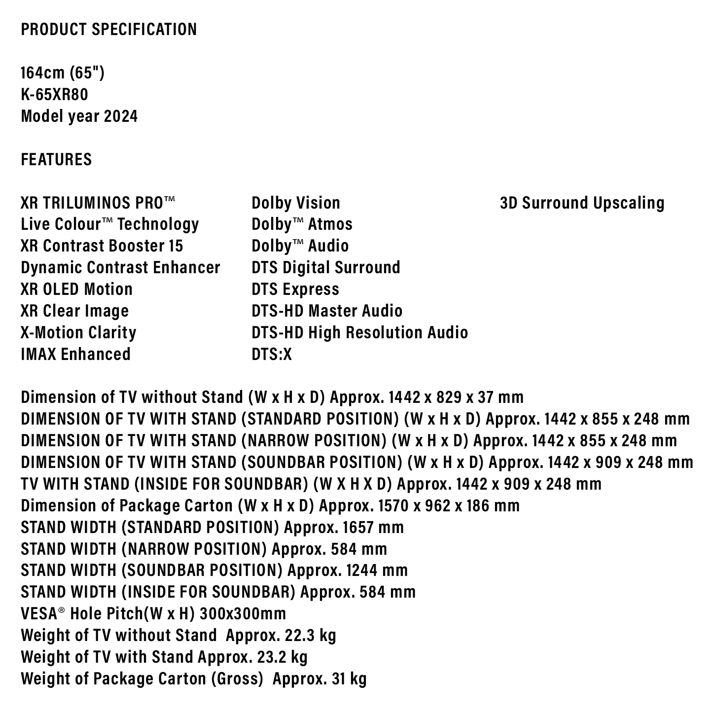 Sony 65" BRAVIA 8 OLED 4K Google TV (K-65XR80)