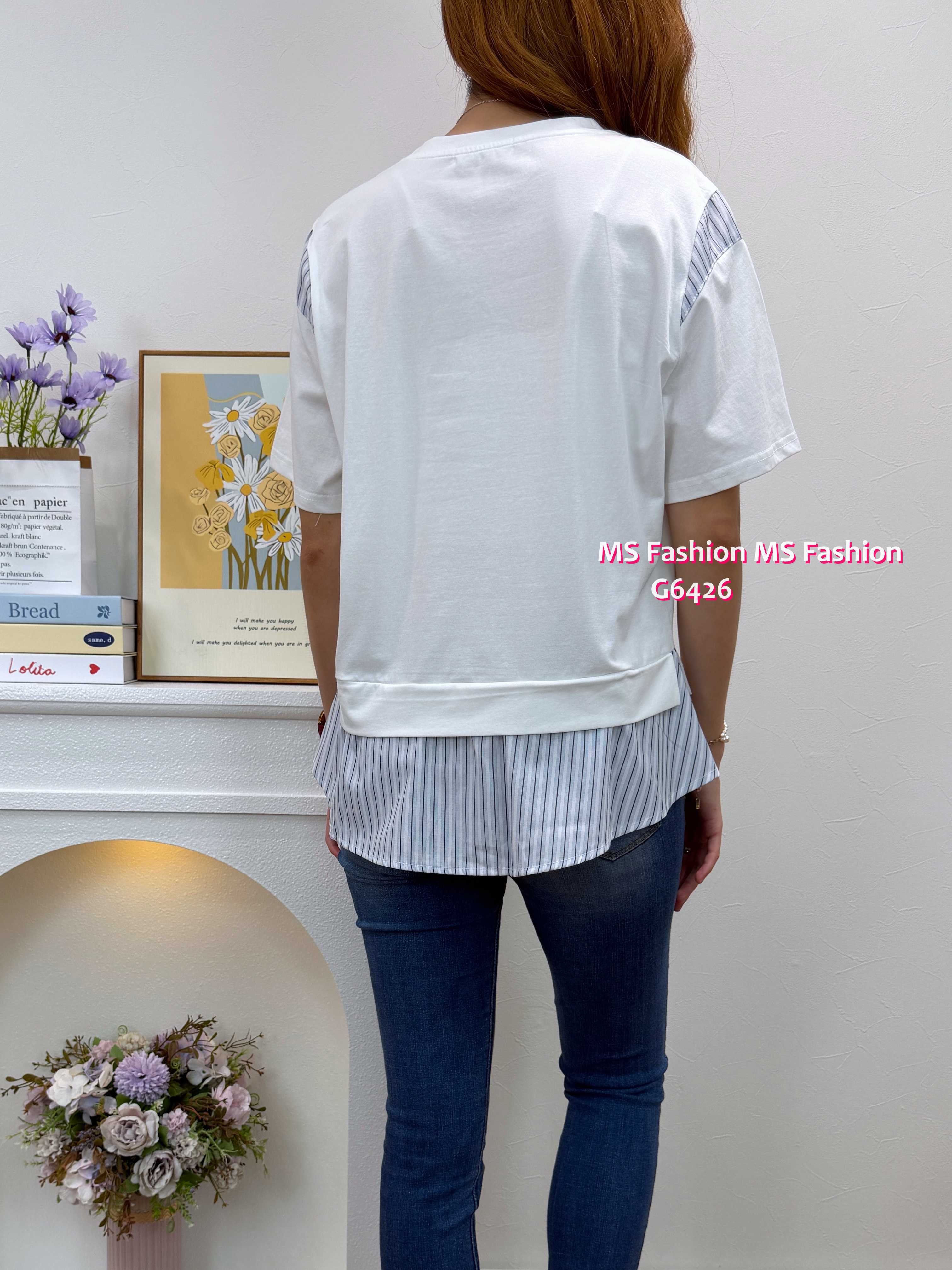G6426 拼條子pattern top