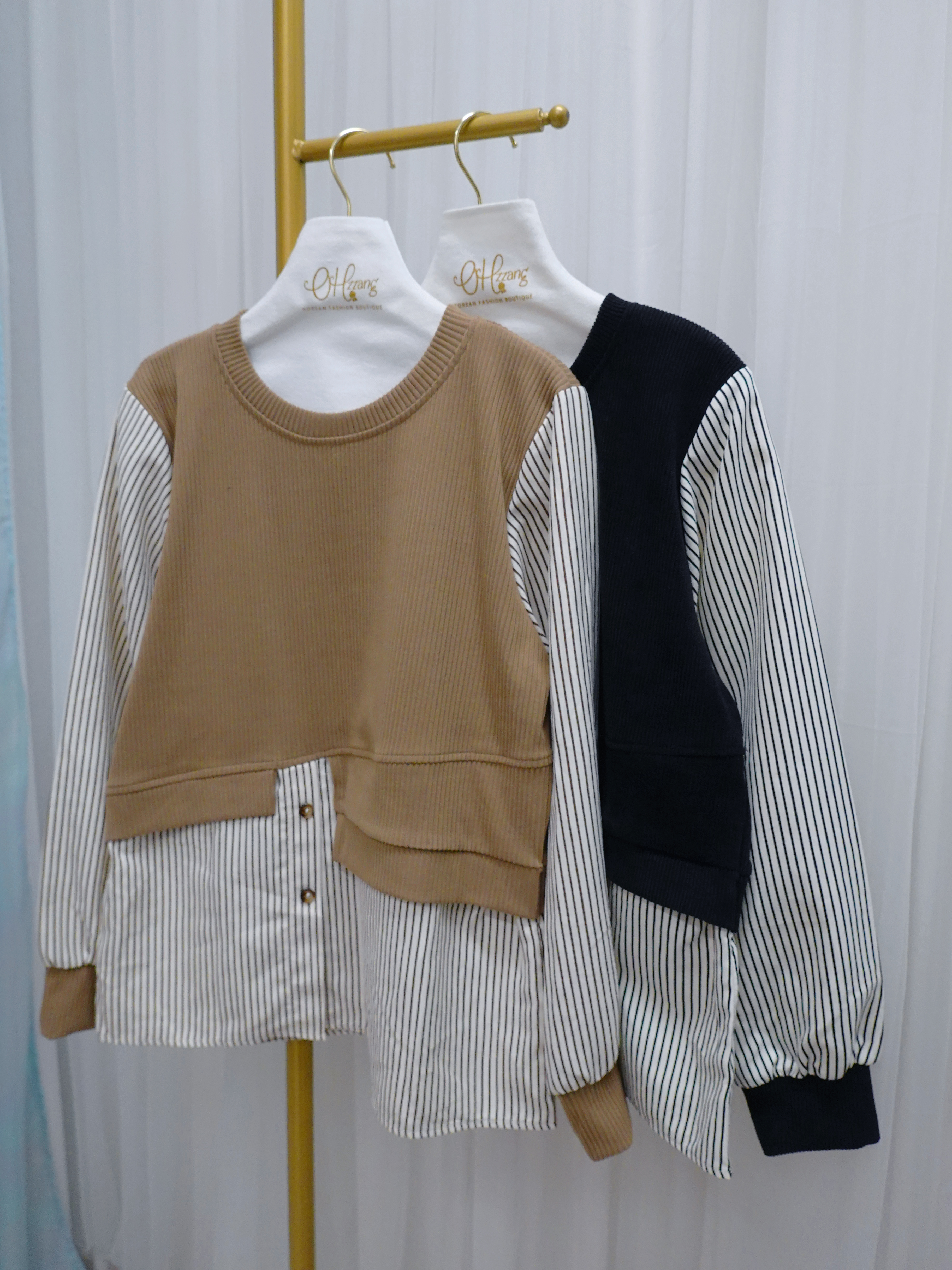 TOP02_09 直紋袖拼接BL (2色)