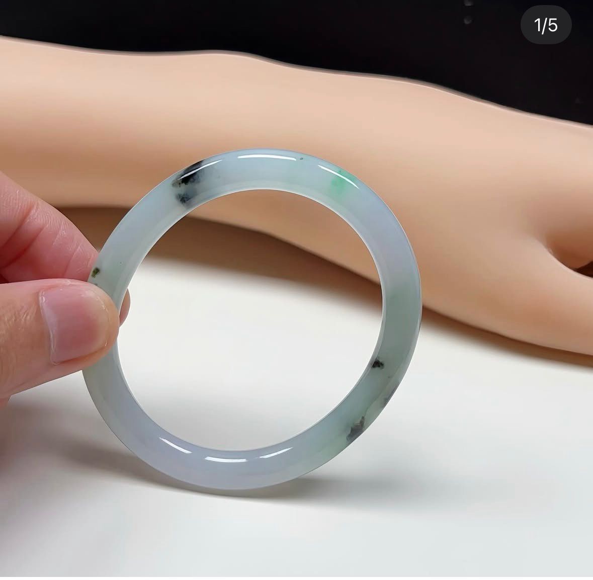 52mm 冰紫飄綠花翡翠貴妃鐲（附送香港鑑定證書）