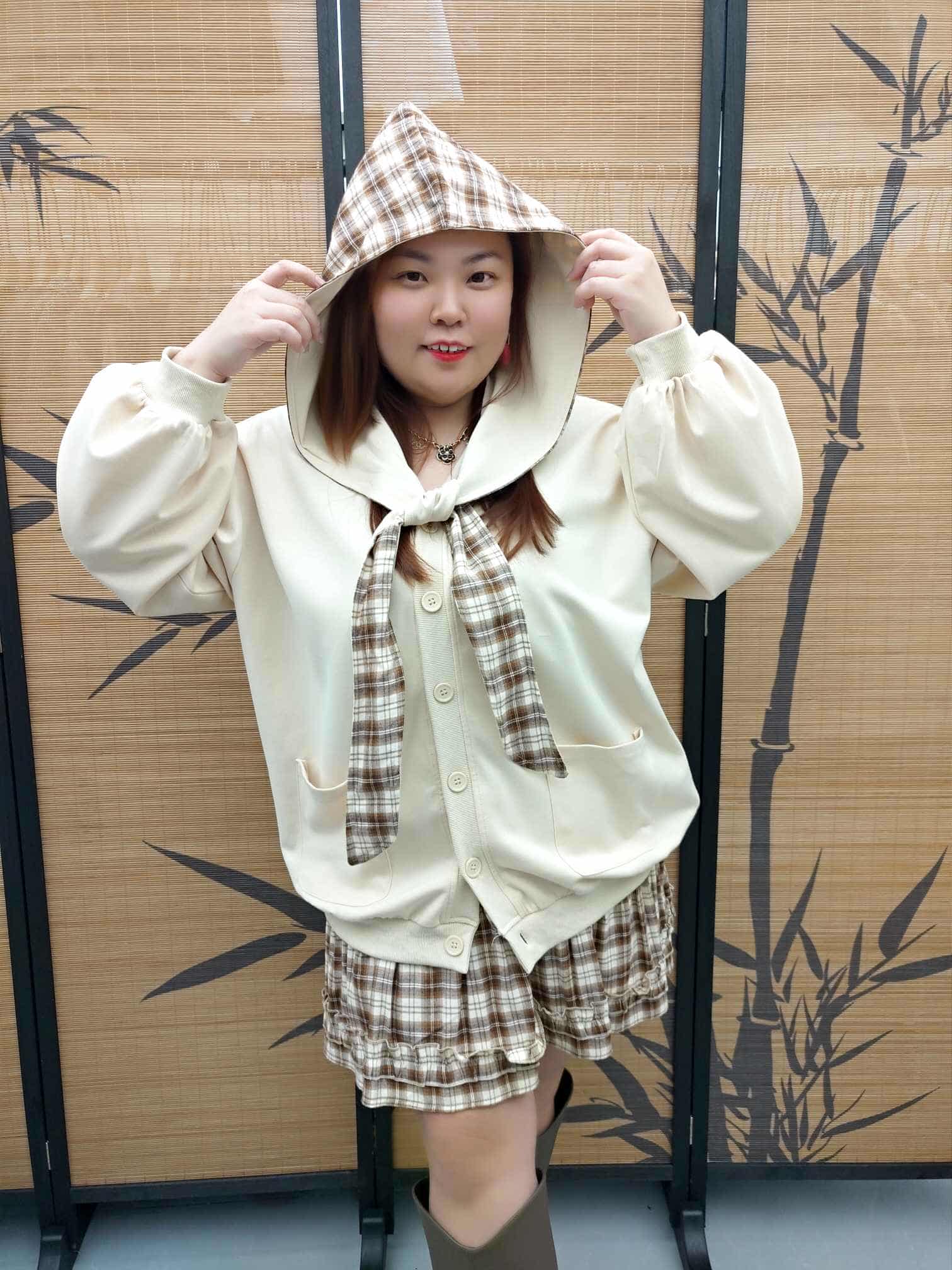 DDF04 8501(C11) 帽子海军风设计格子裙子套装