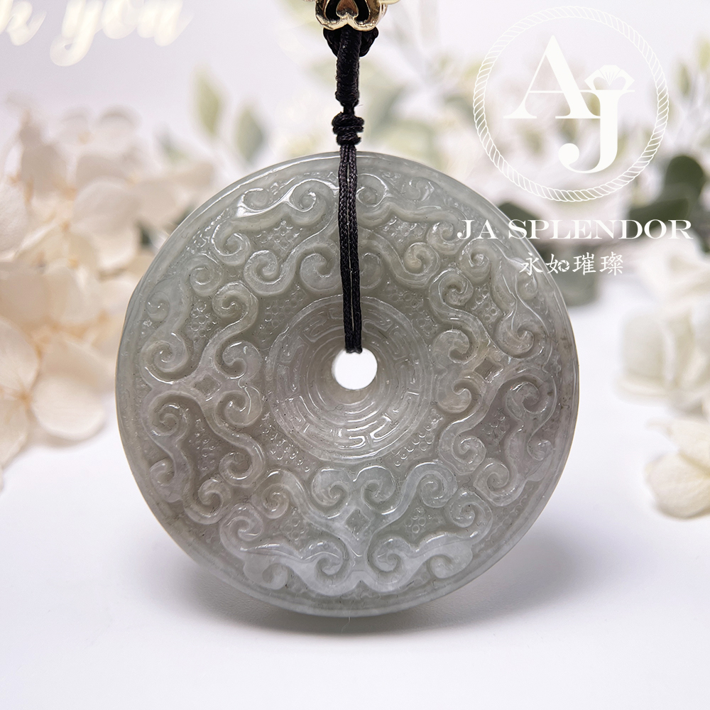 JN-3113 天然翡翠A玉 特大復古回紋雕刻平安扣