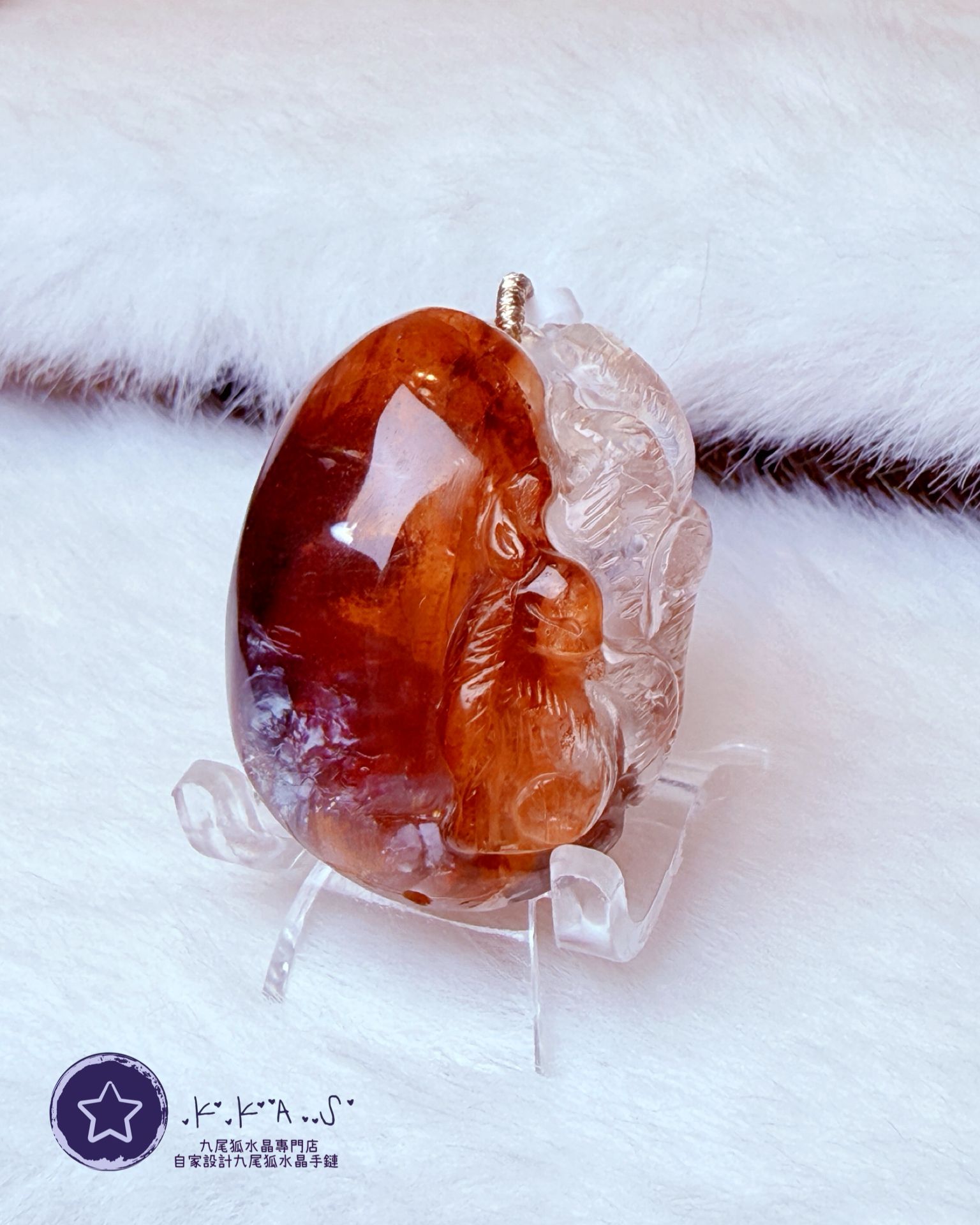 K00188 紅膠花 側臉九尾狐 - 吊墜/手牌兩用款