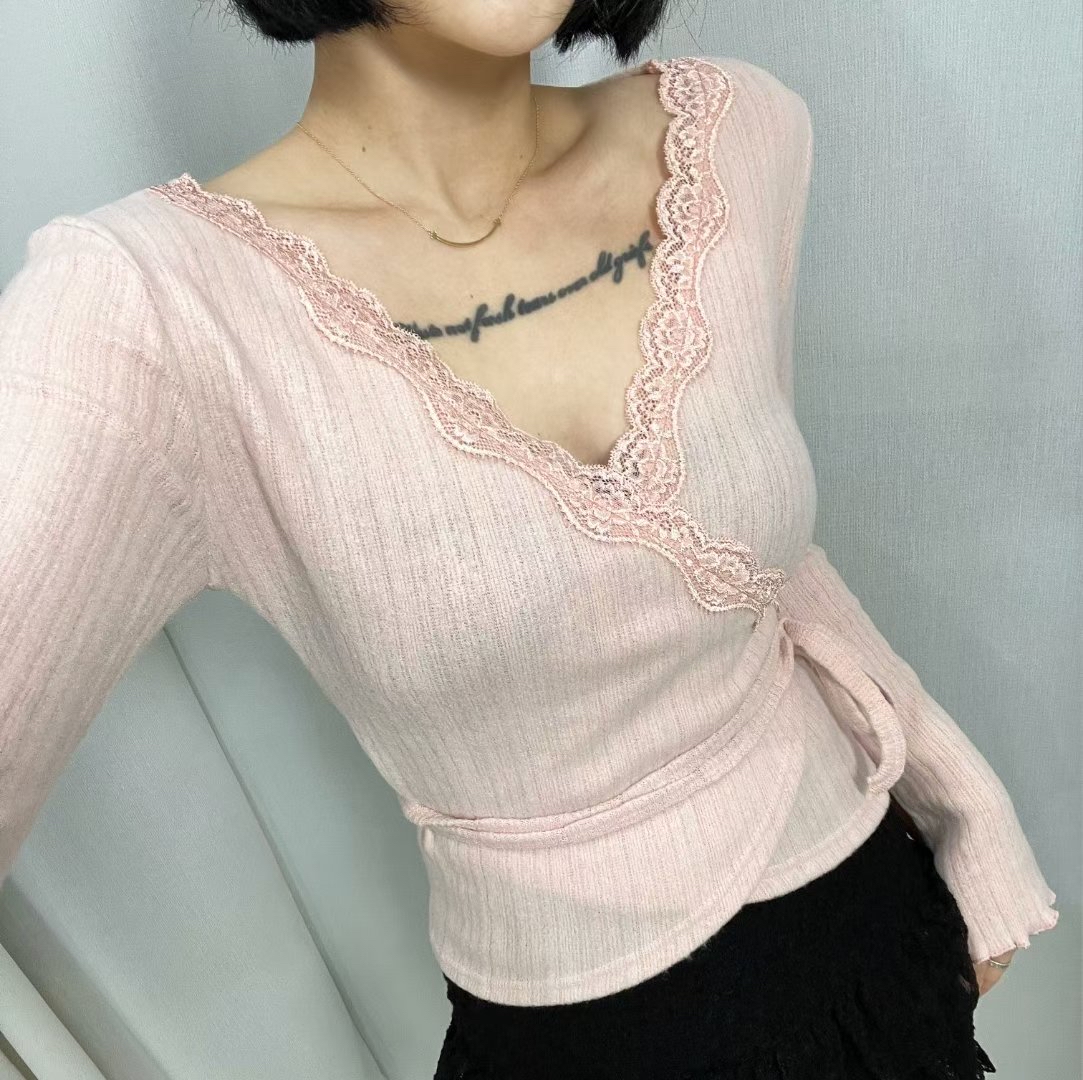 已售罄❌韓國仙氣感滿滿Lacy邊邊交叉綁帶外撘💖