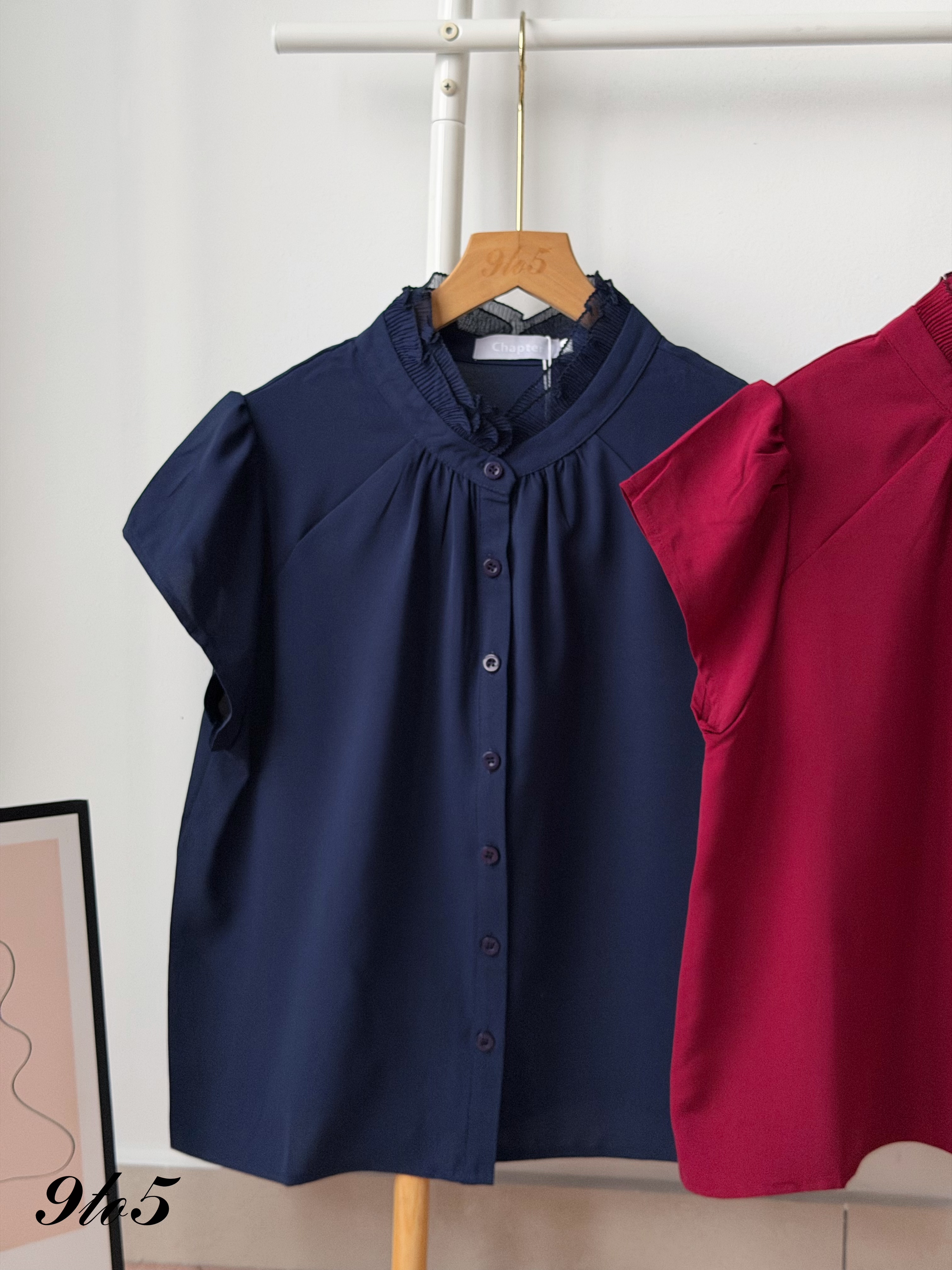 T4504 Ruffle Stand Collar Blouse - 3 Colors 