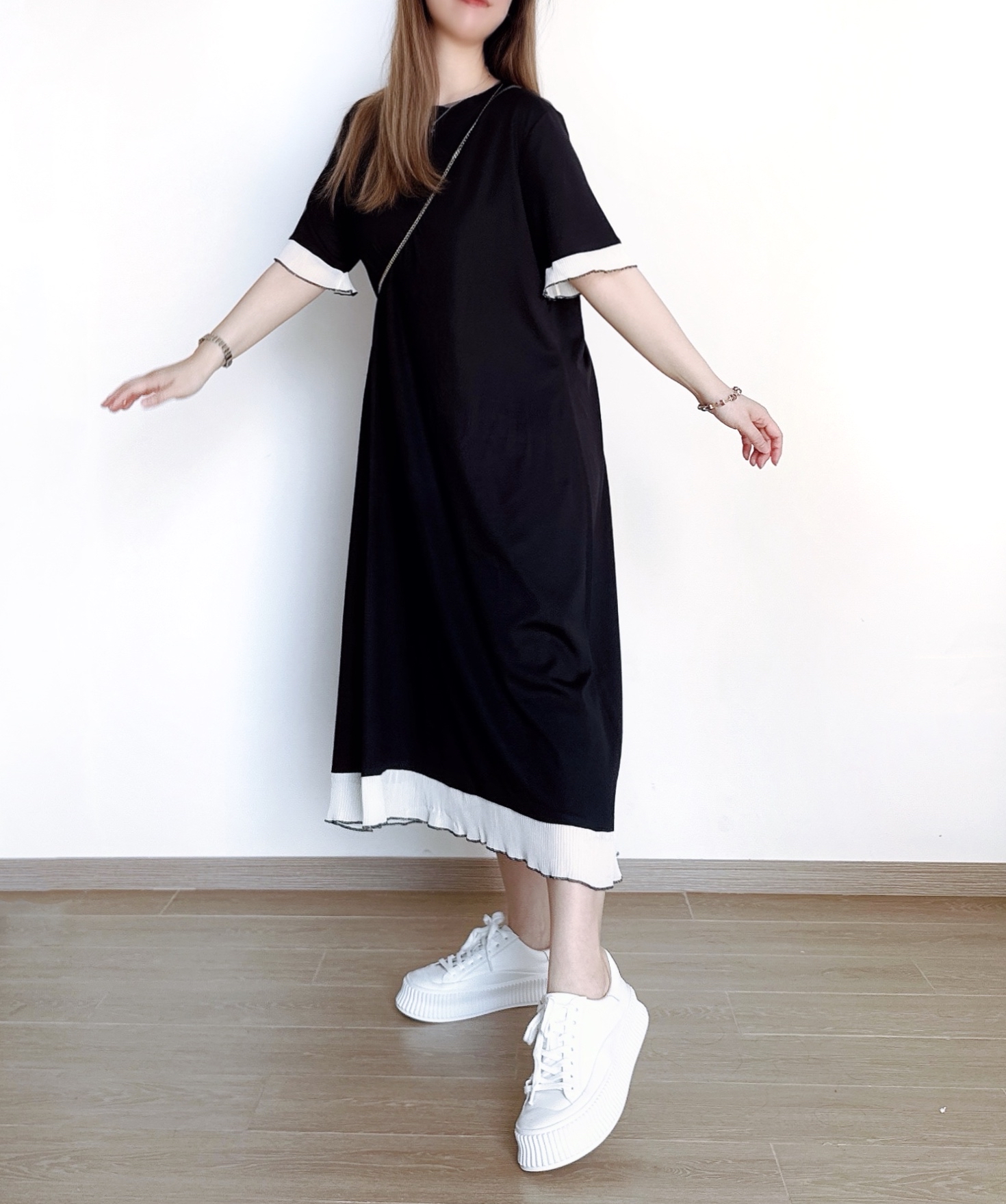 氣質顯瘦純色拼料Ops