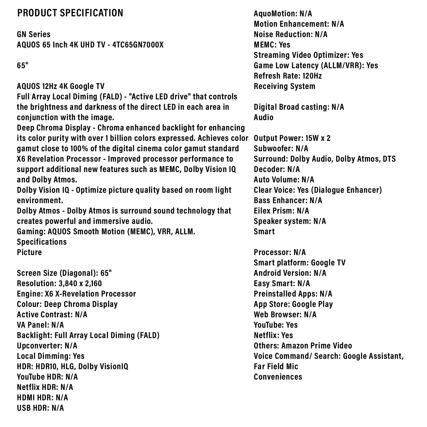 Sharp 65" 4K UHD QLED 120Hz Google TV (4TC65GN7000X)