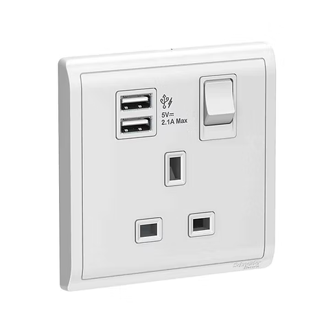 施耐德 Pieno 白 13A單蘇有掣連Type A USB 插座