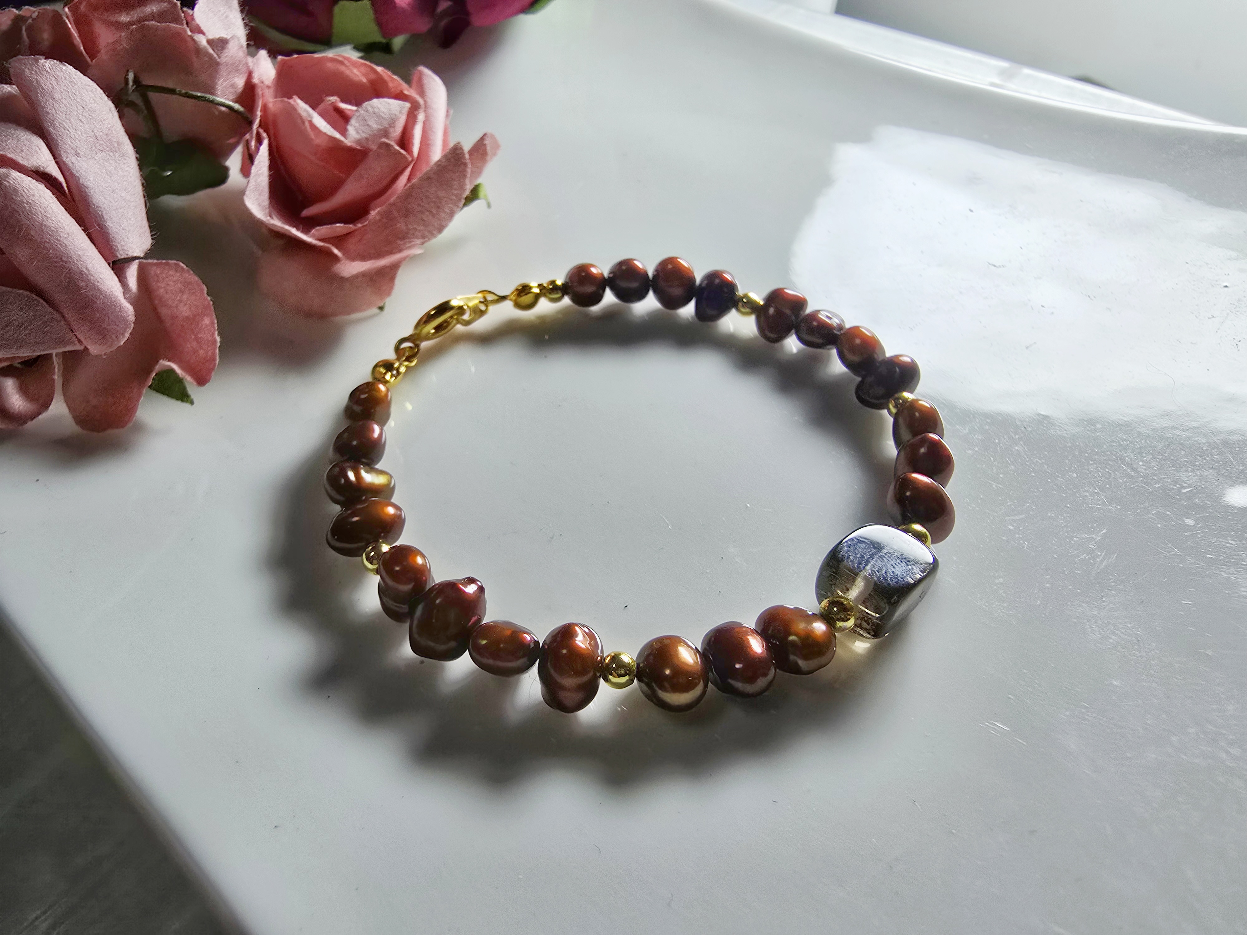 FWP0125-7  天然珍珠茶晶復古手鏈