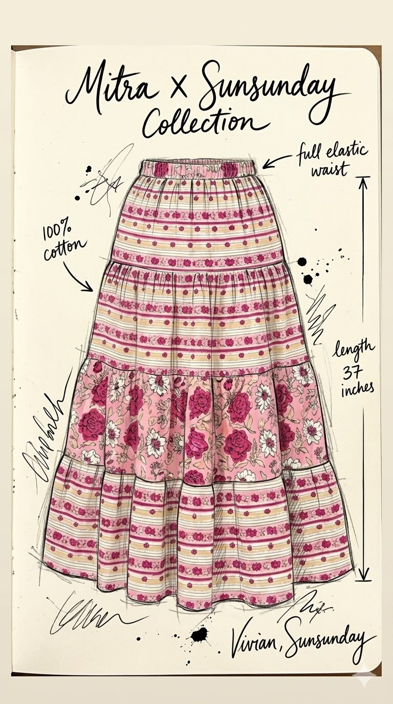 SSD006 White x Pink Flower 3-Layer Skirt 37"