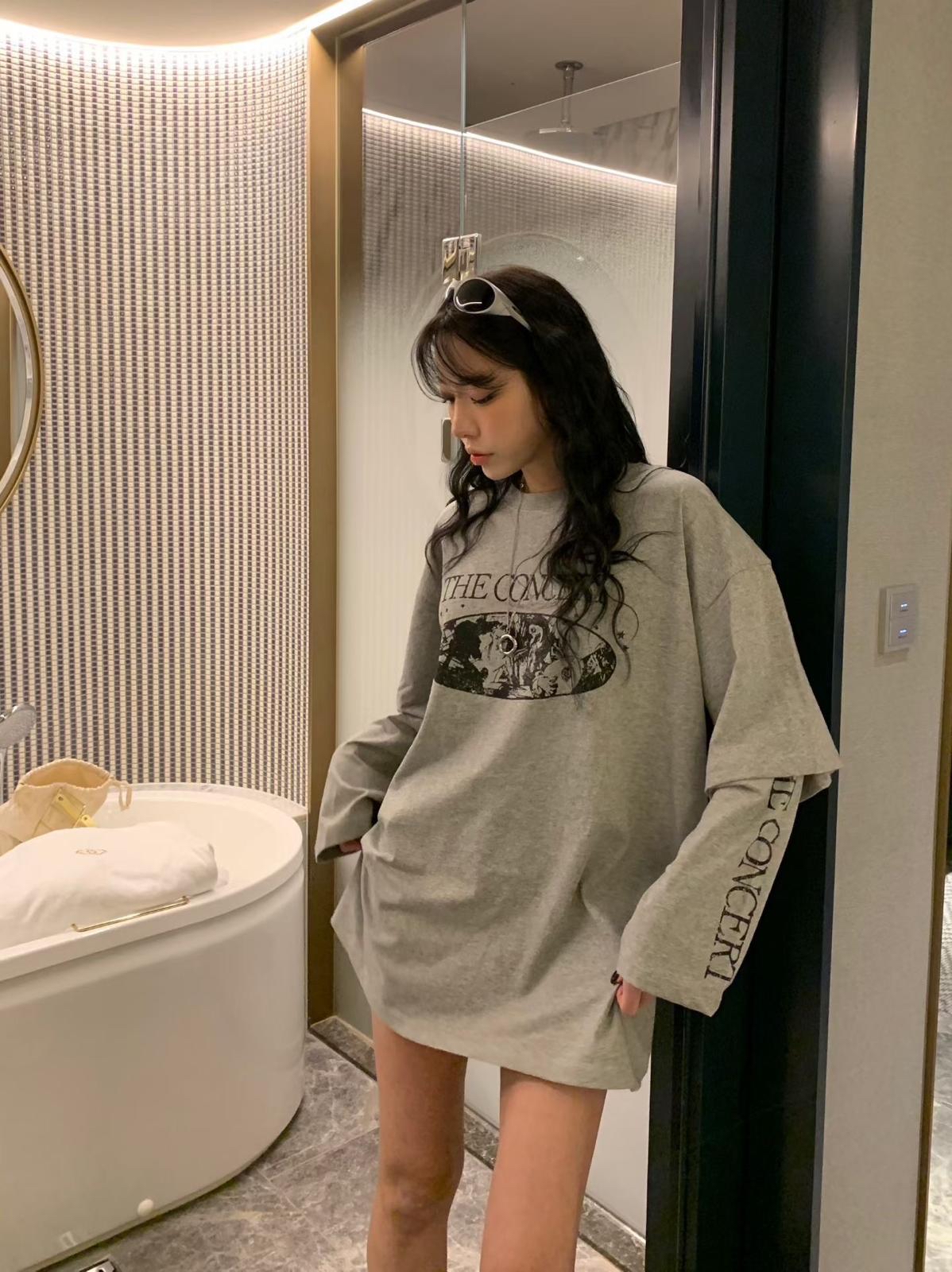 I73 假兩件Print Tee