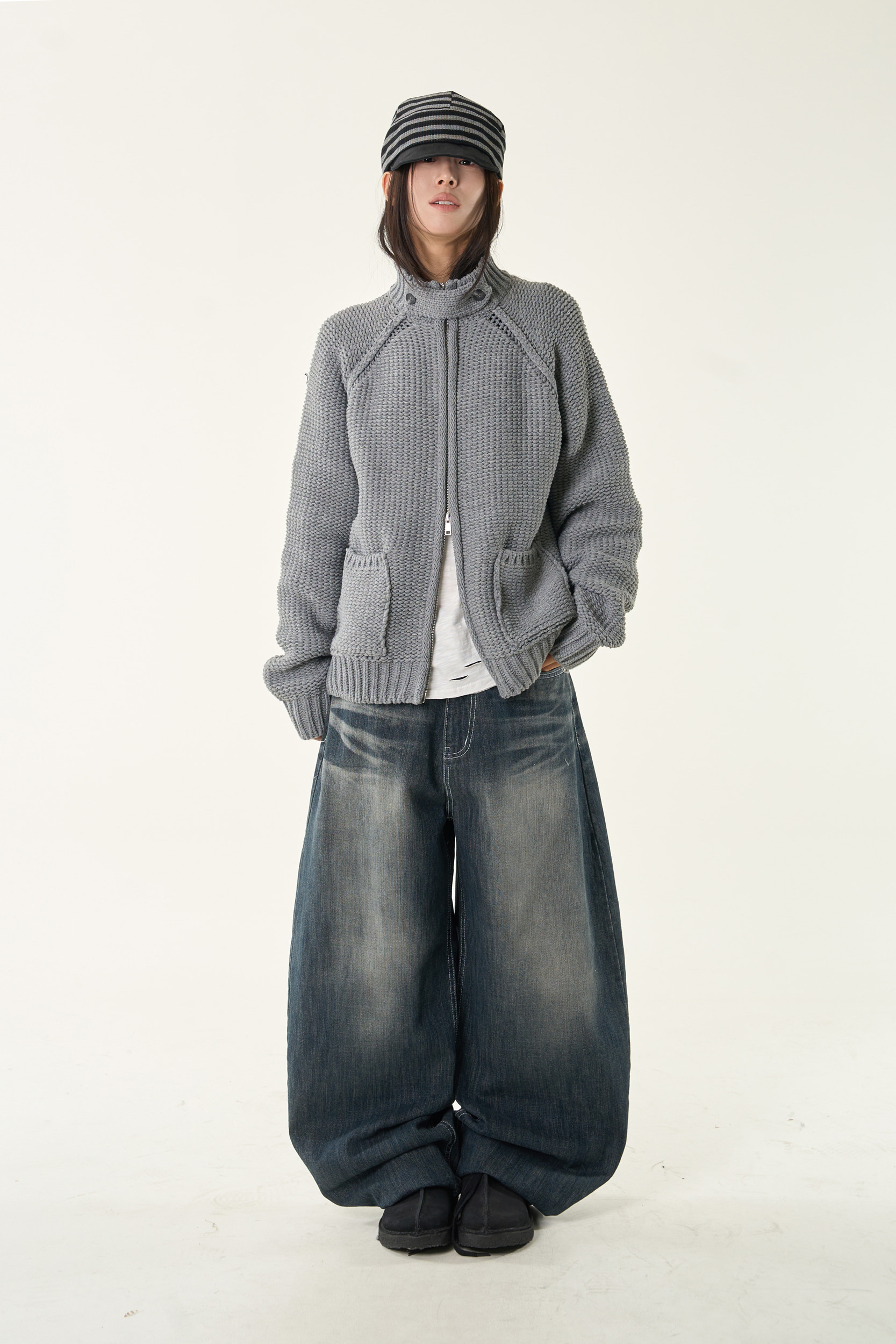 Sanded Washed Wide Leg Denim
