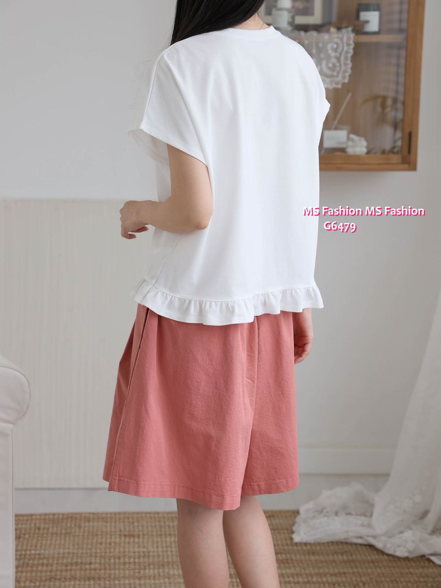 G6479 靚print ruffle腳top