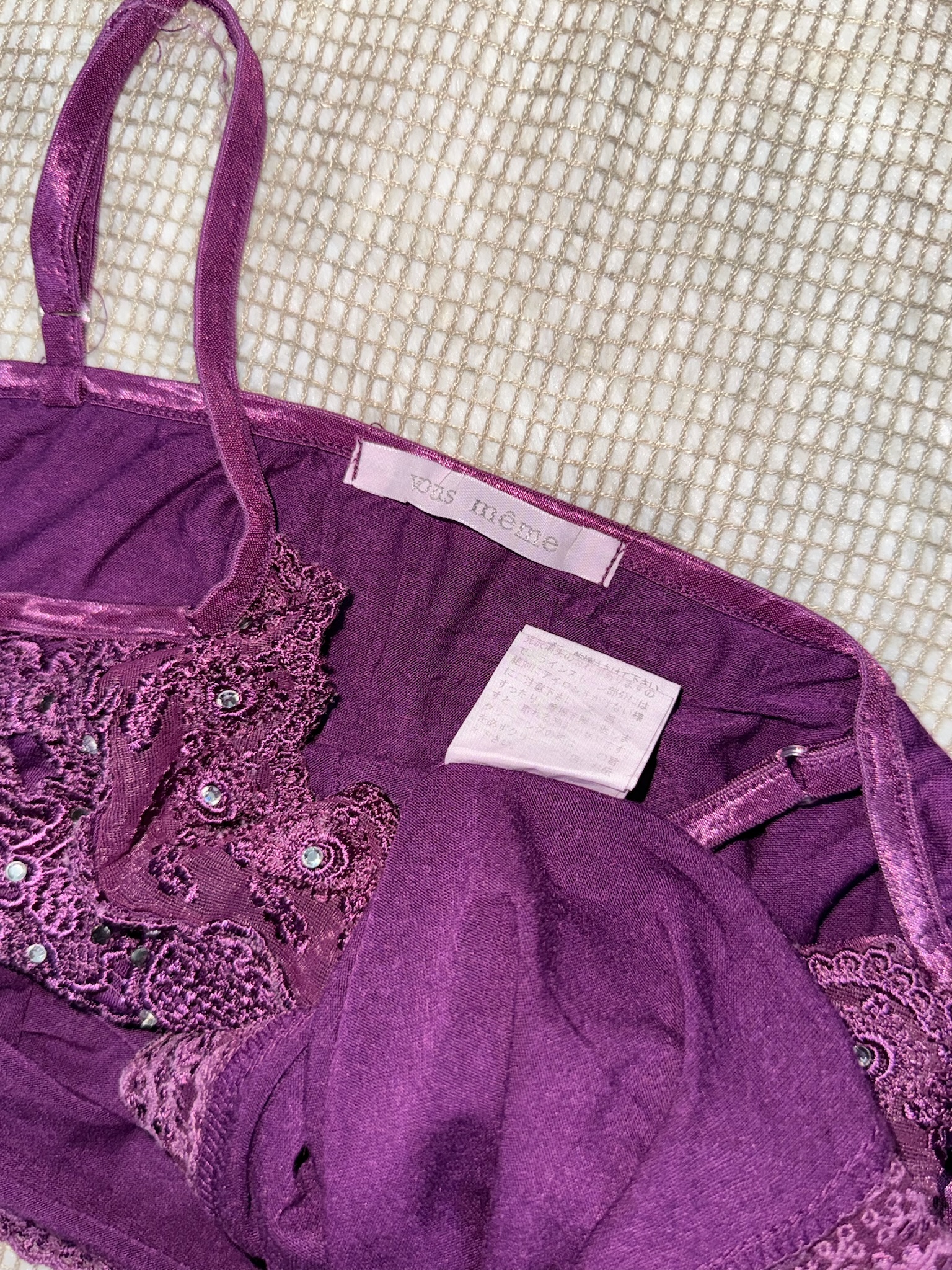 Purple Rhinestone Embroidered Lace Cami
