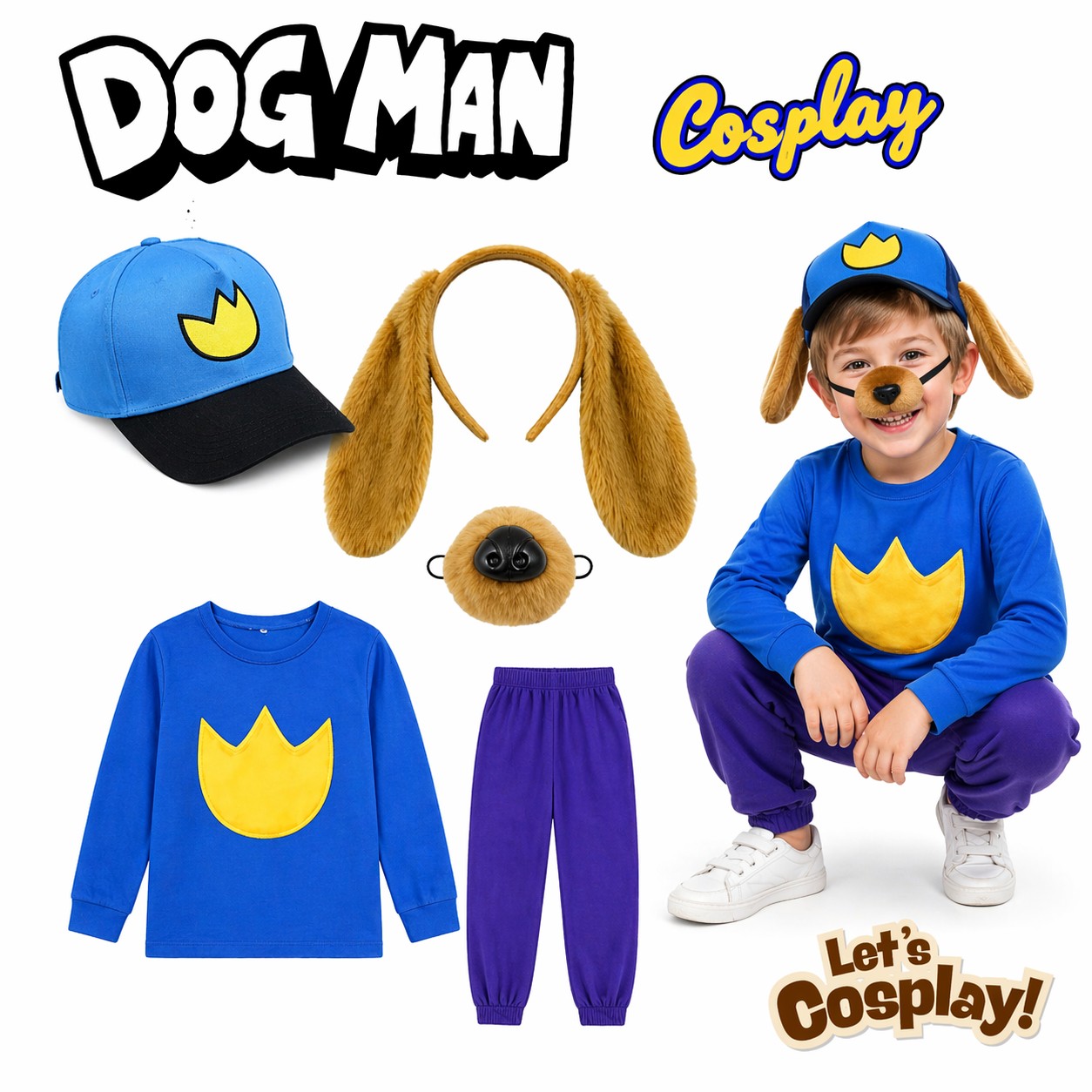 Dog man Dogman cosplay cap帽 6件套 故事書中角色扮演服裝  世界閱讀日服裝扮演 world book day costume 兒童萬聖節衣服 聖誕節派對服裝 cos1023B