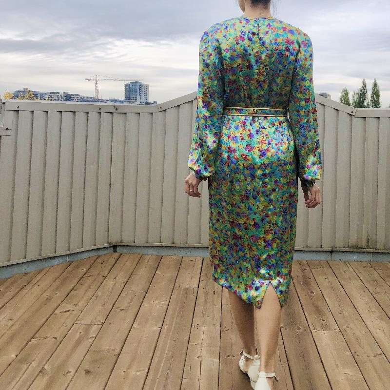 Vintage C.a. 1980s André Laug 100% Silk Made in Italy Floral Dress with original Belt(MT1625)