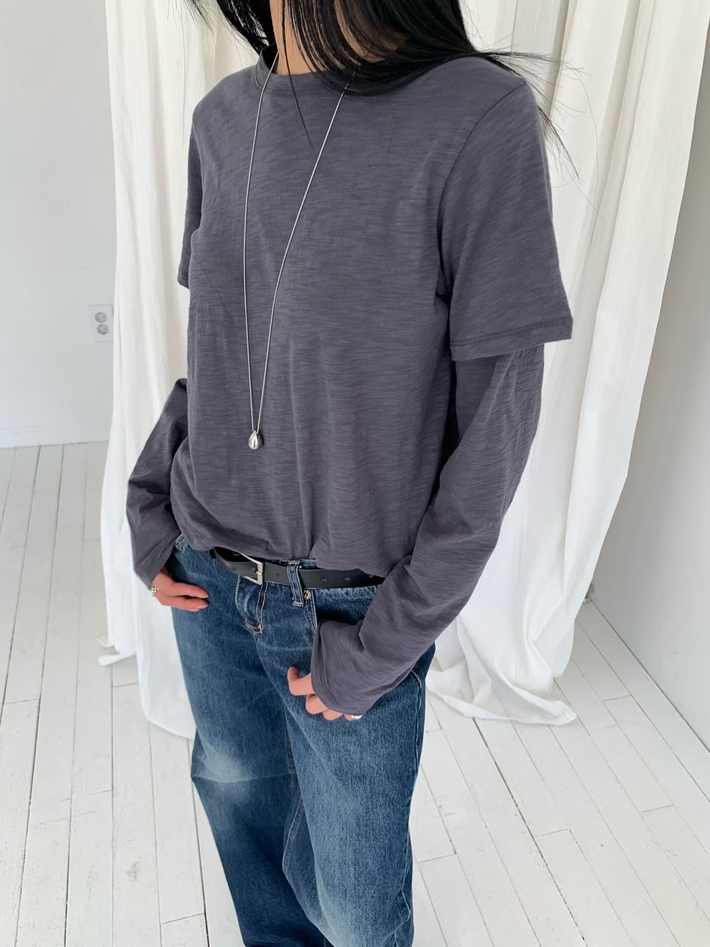 221533 假兩件淨色Tee