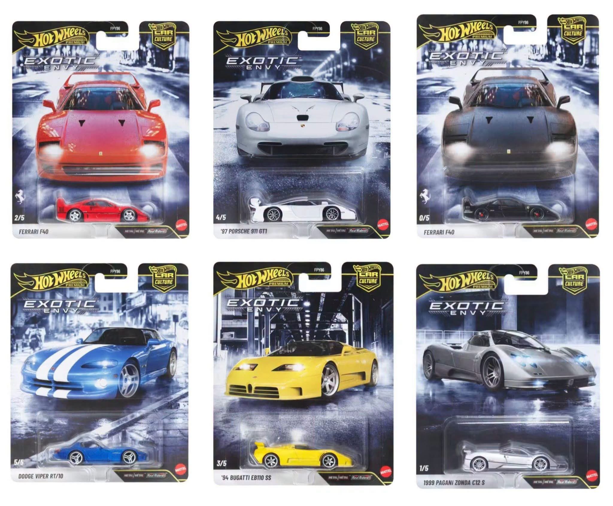 【預訂 Pre-Order】 Hot Wheels Car Culture 2027 Exotic Envy Set of 5:  Pagani Zonda C12 / Ferrari F40 /  Bugatti EB110 / Porsche 911 GT1 / Dodge Viper RT
