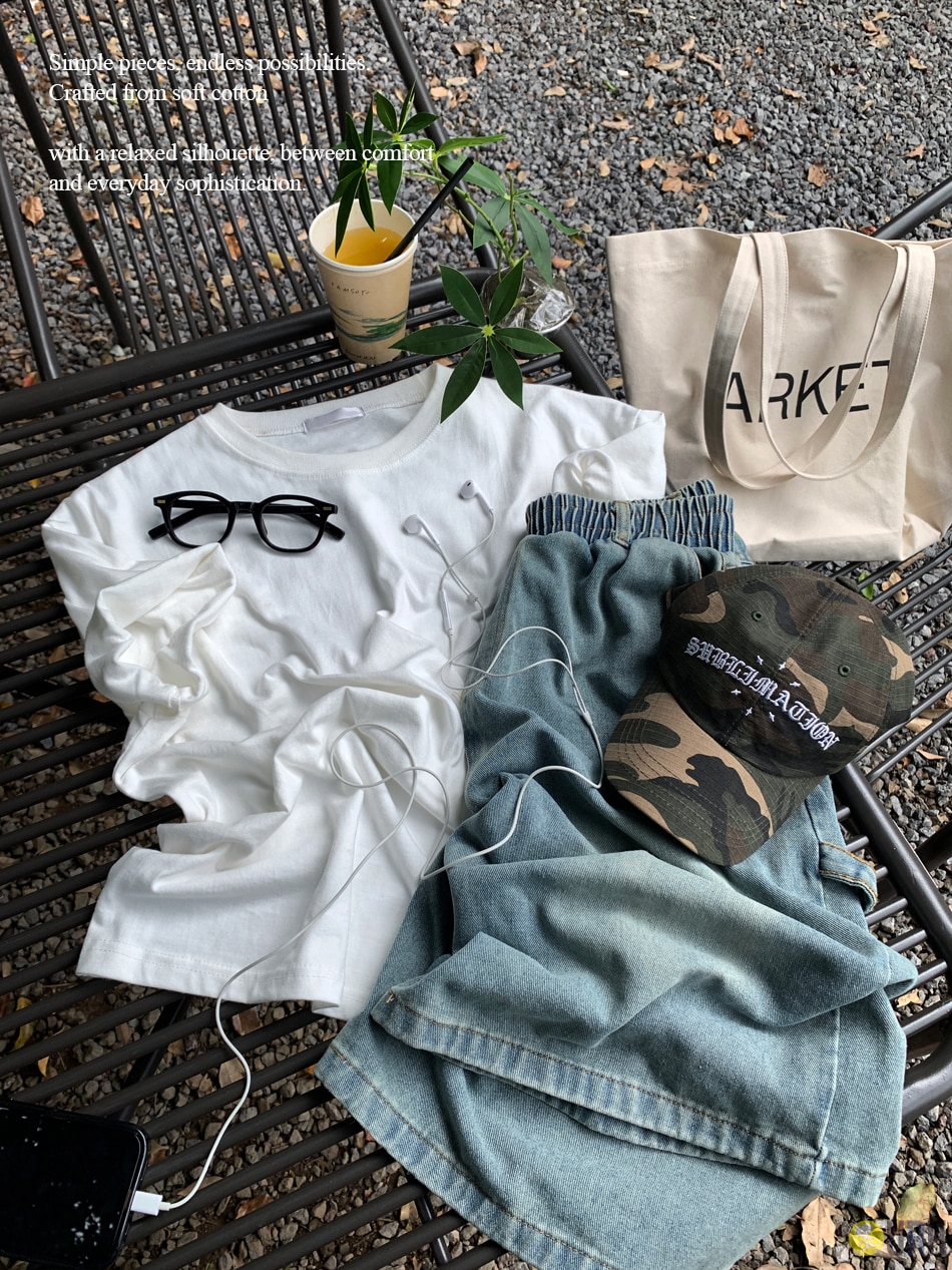 【100%保證韓國直送】[1+1 EVENT]Aaron Balance Cotton 淨色修飾比例微短版純棉短袖Tee 👕 [11 color] RL115136