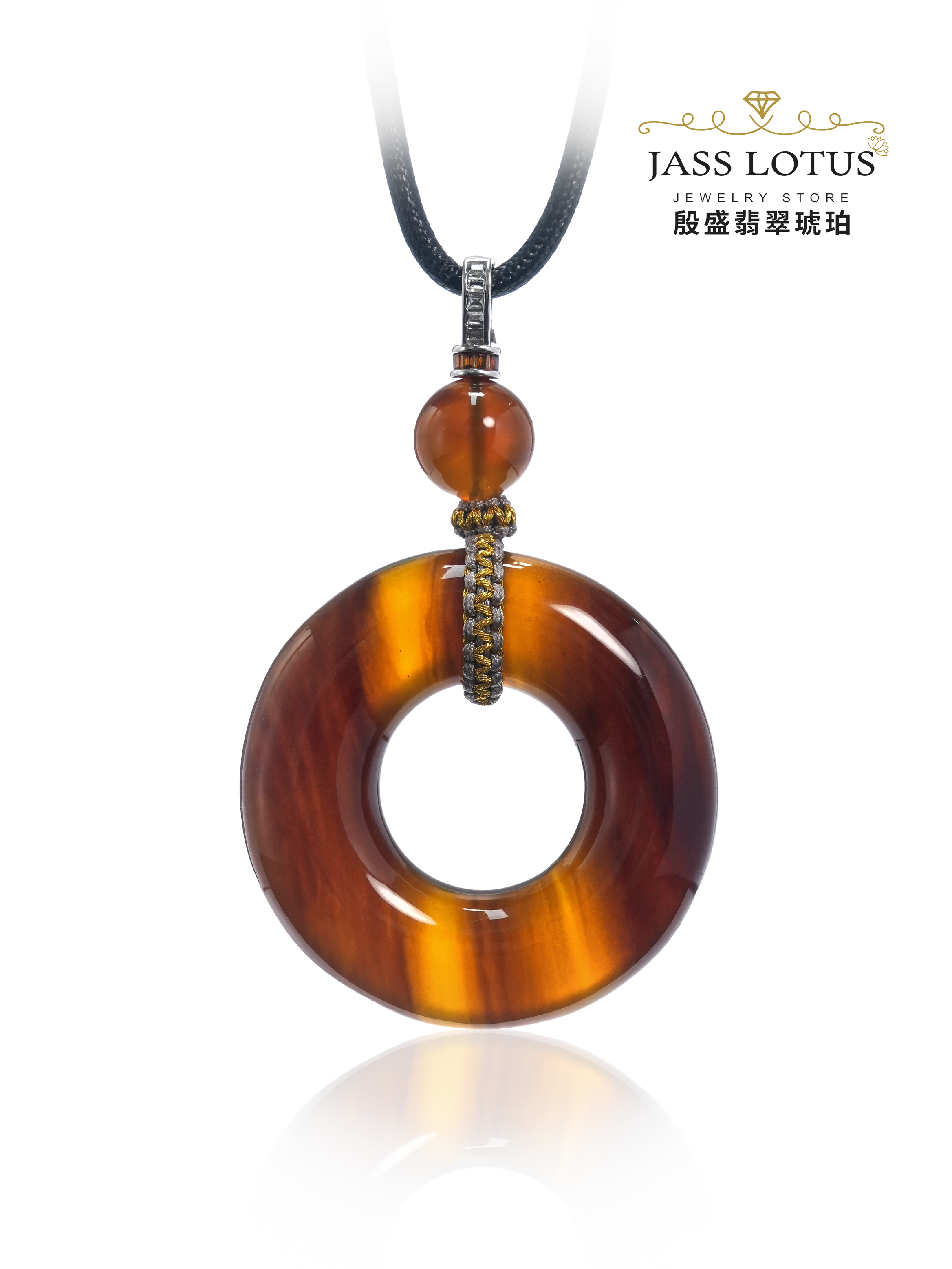 緬甸天然琥珀棕紅紫羅蘭雙色珀甜甜圈吊墜