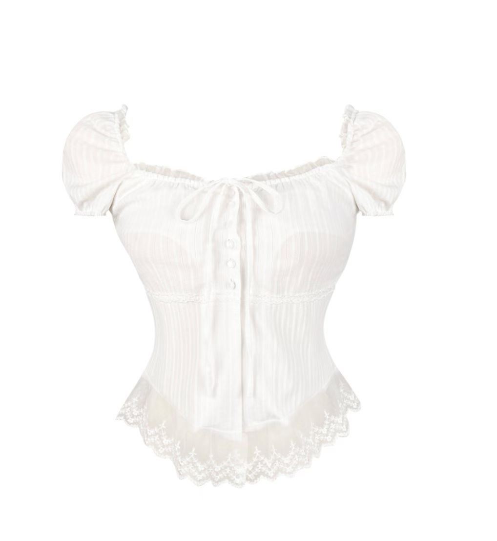 韓國高質娃娃就蕾絲邊邊外撘Top