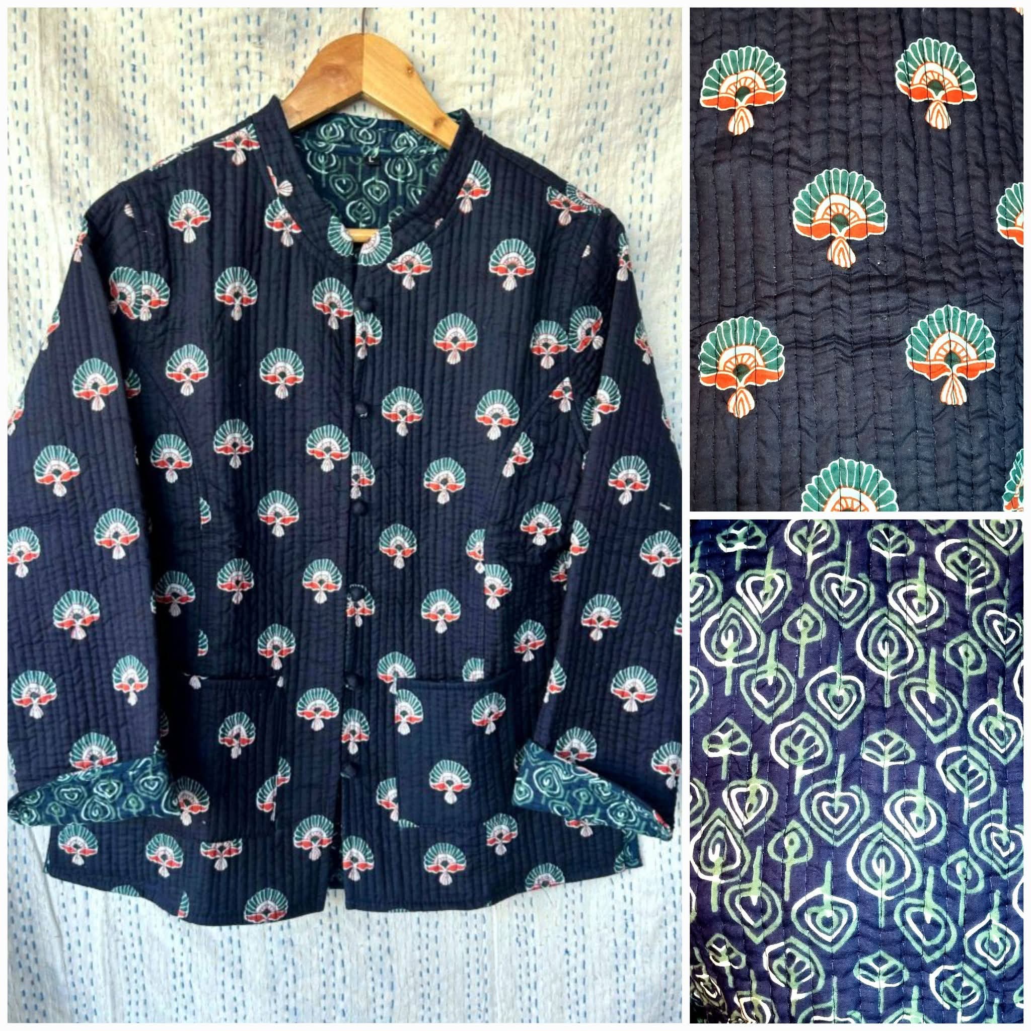 印度 block print 夾棉外套