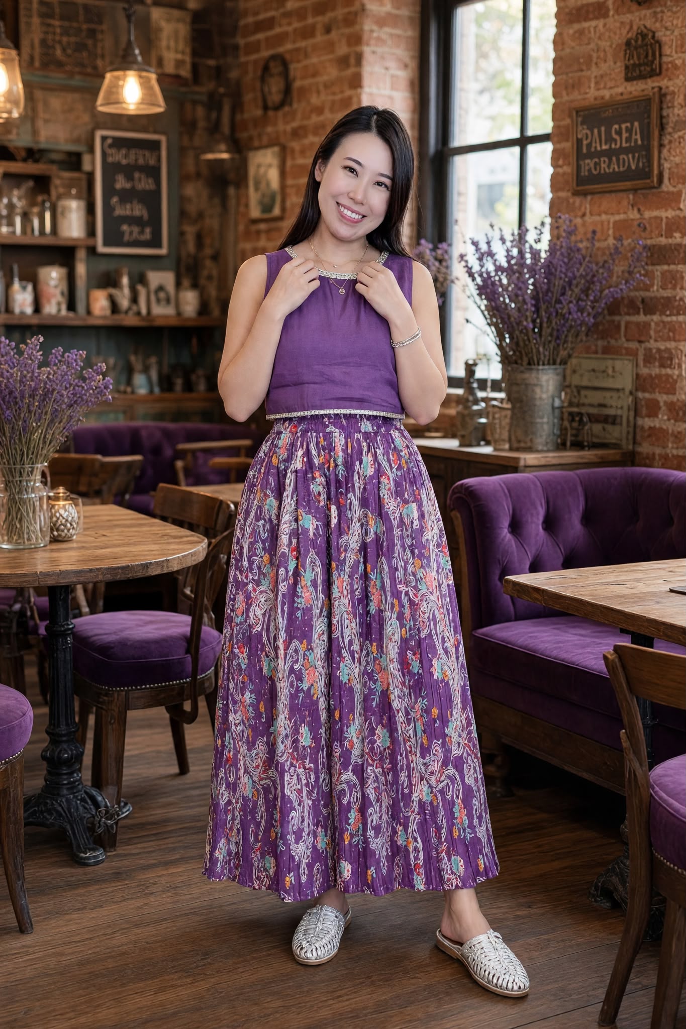 3537 Violet Sleeveless Top + Violet Skirt Set of 2