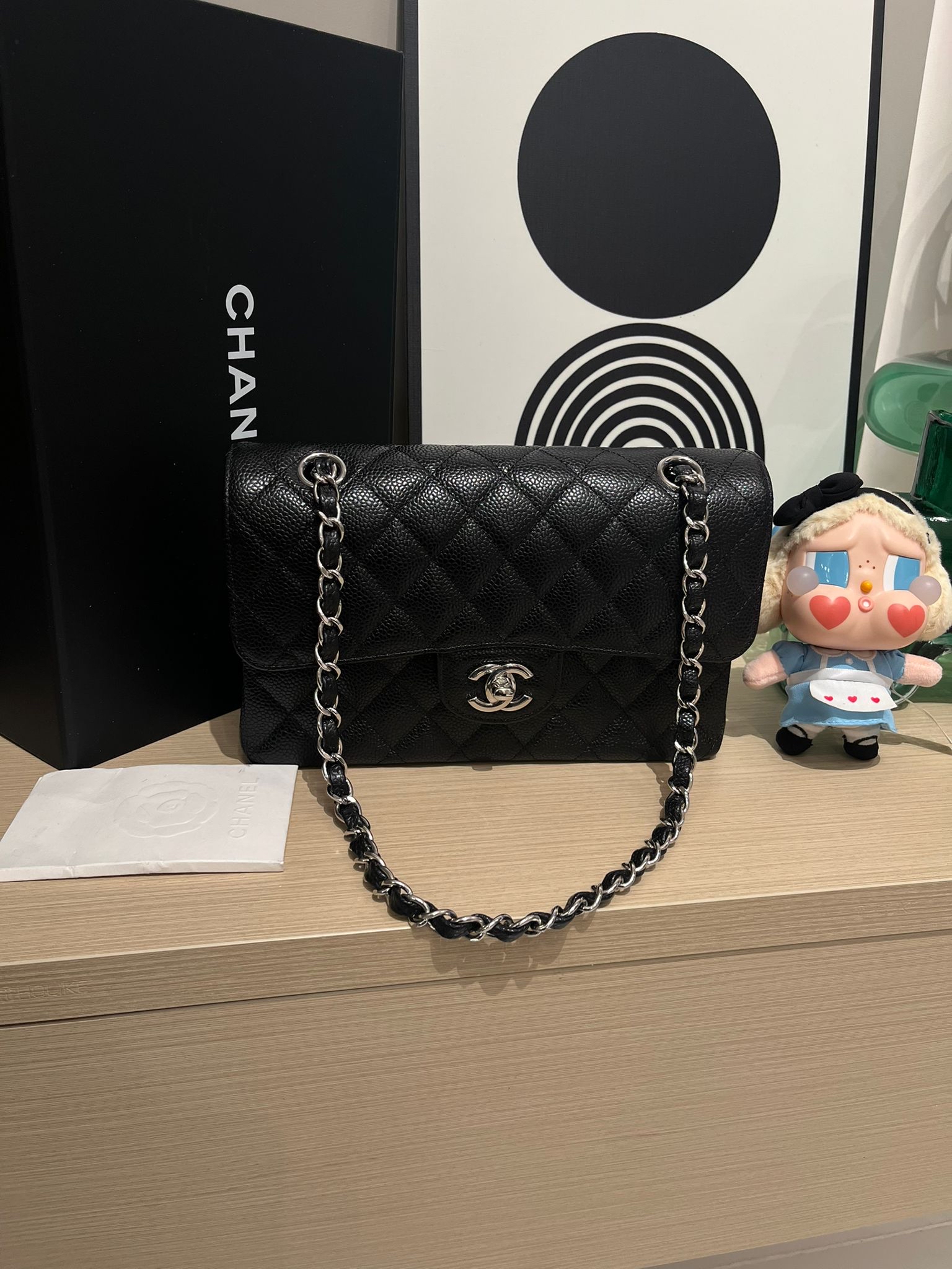 CHANEL classic flap small 23cm A01113 CF23 黑色魚子醬牛皮銀扣,100%Authentic,99%new  ✅ 香港專門店收據✅晶片✅塵袋✅box  