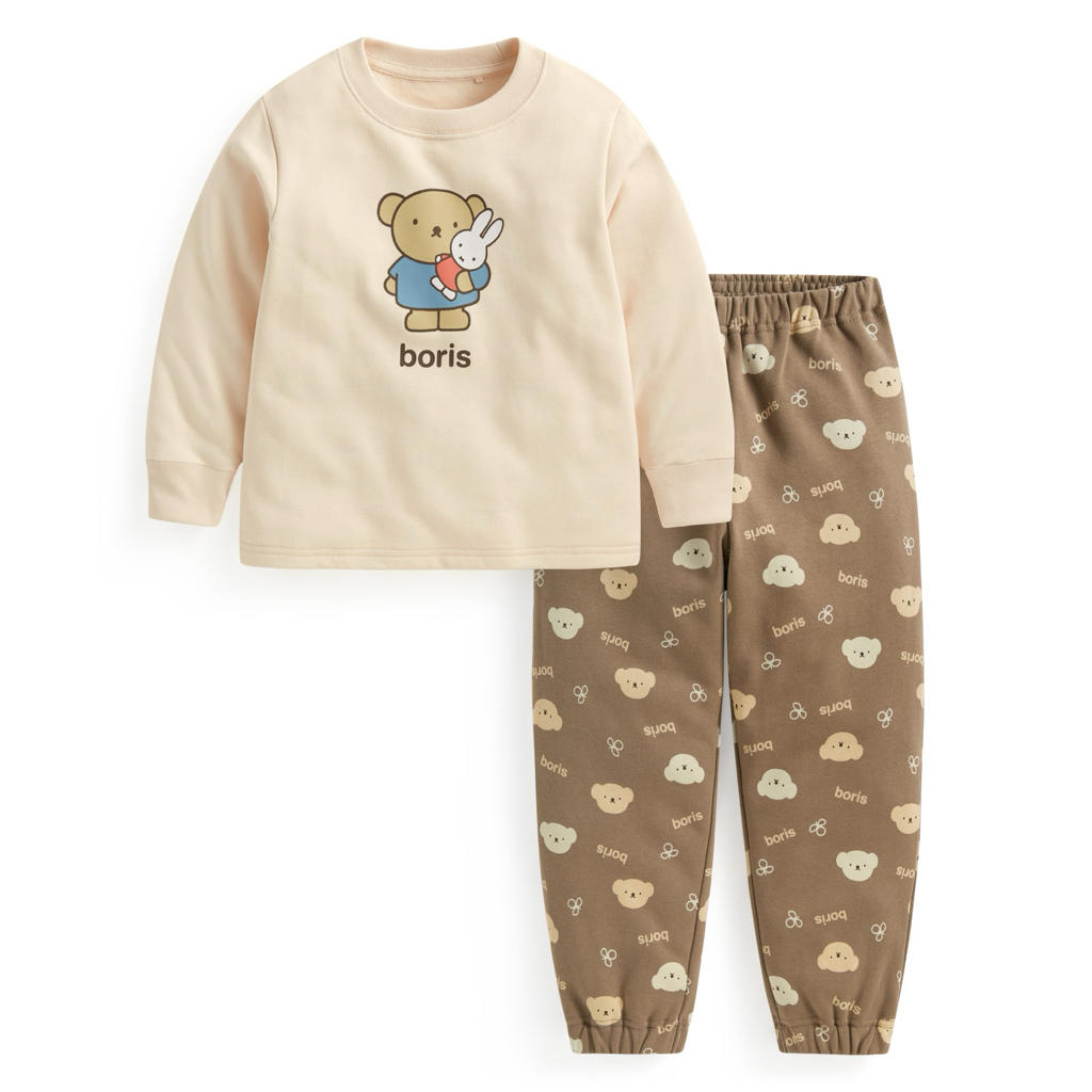 💚代購 台灣直送💚正版授權Miffy&Boris 兩色人物滿印毛圈長袖家居服上下套裝