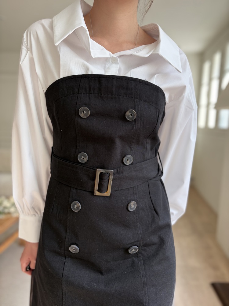 Belted Short Trench Dress (Black)
