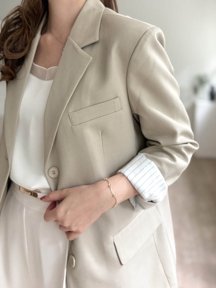 Margot Blazer with Striped Cuffs (Beige)