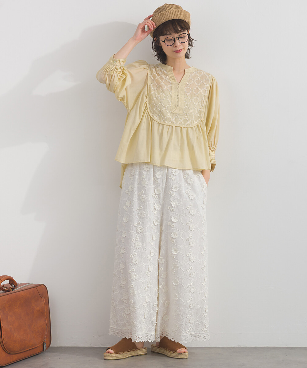 LP - 純棉圓點幾何刺繡襯衫 (米黃色)