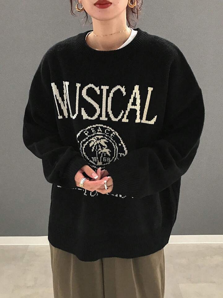 復古音樂主題針織毛衣