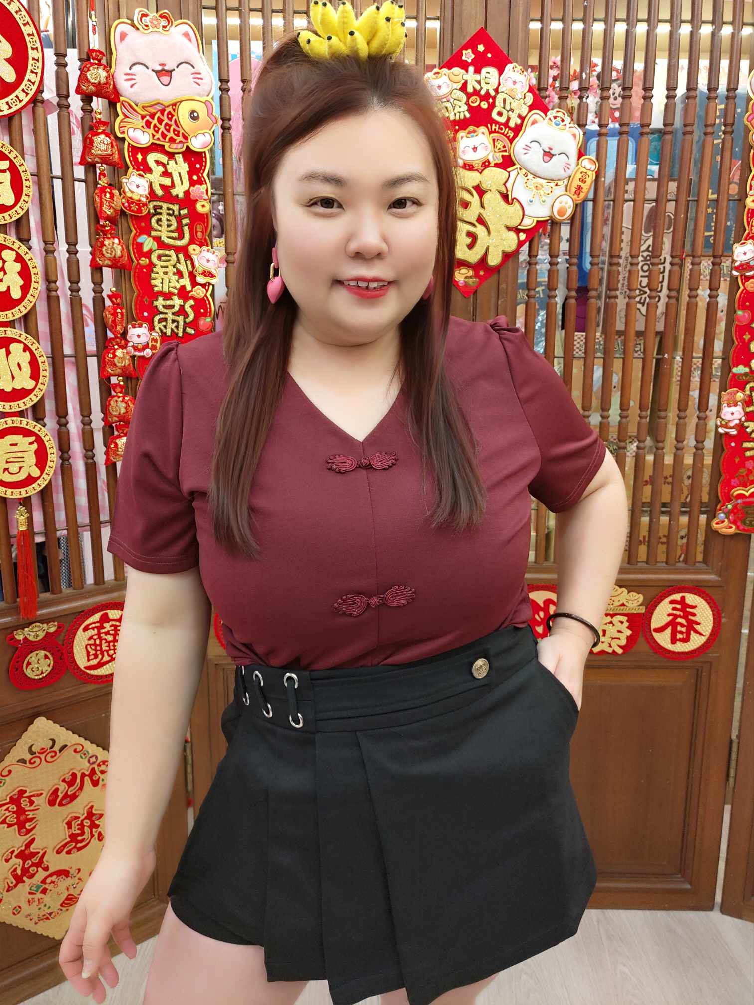 TW#5273 V领盘扣简约上衣