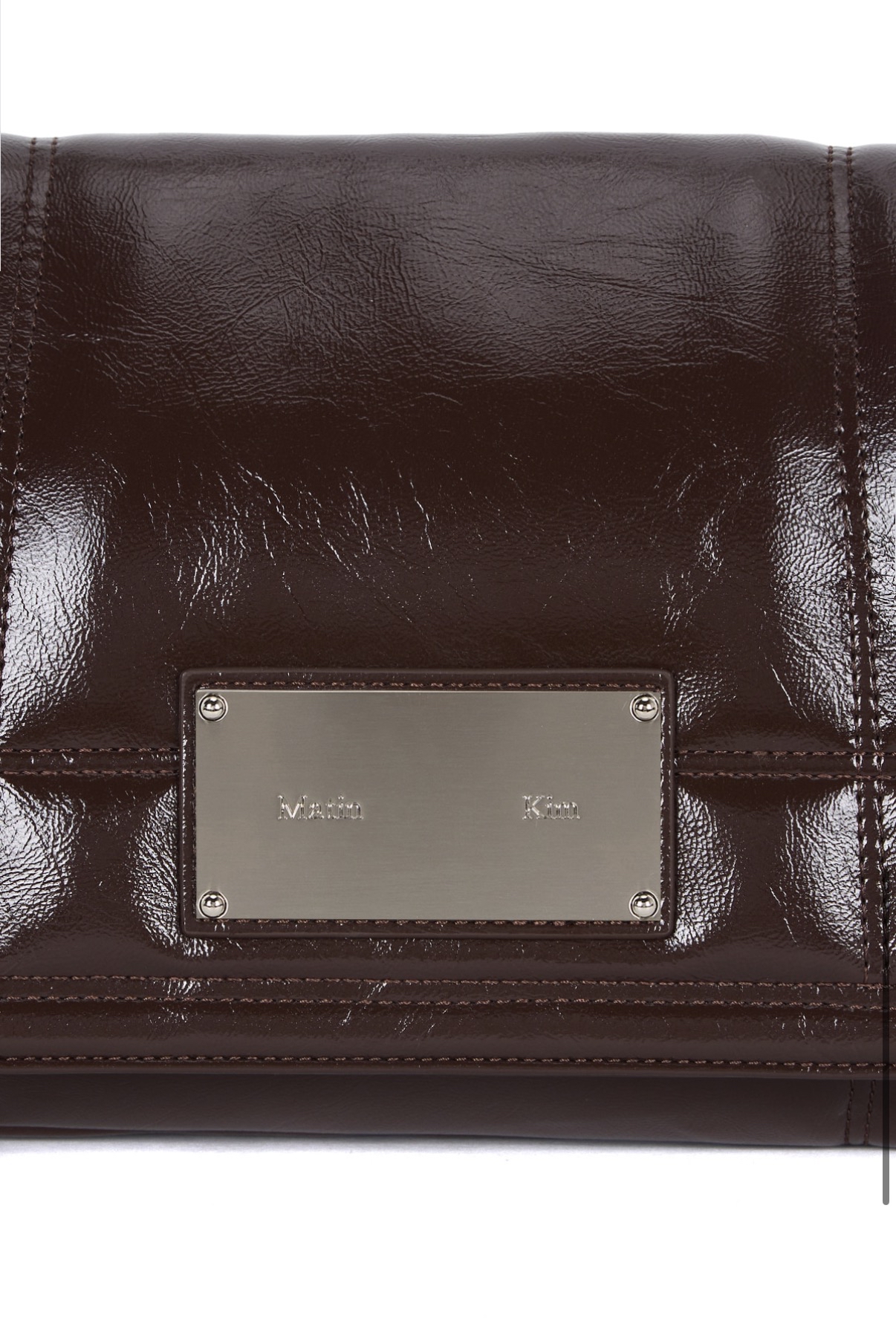 MATIN KIM 特價場GLOSSY QUILTING MEDIUM CHAIN BAG IN DARK BROWN