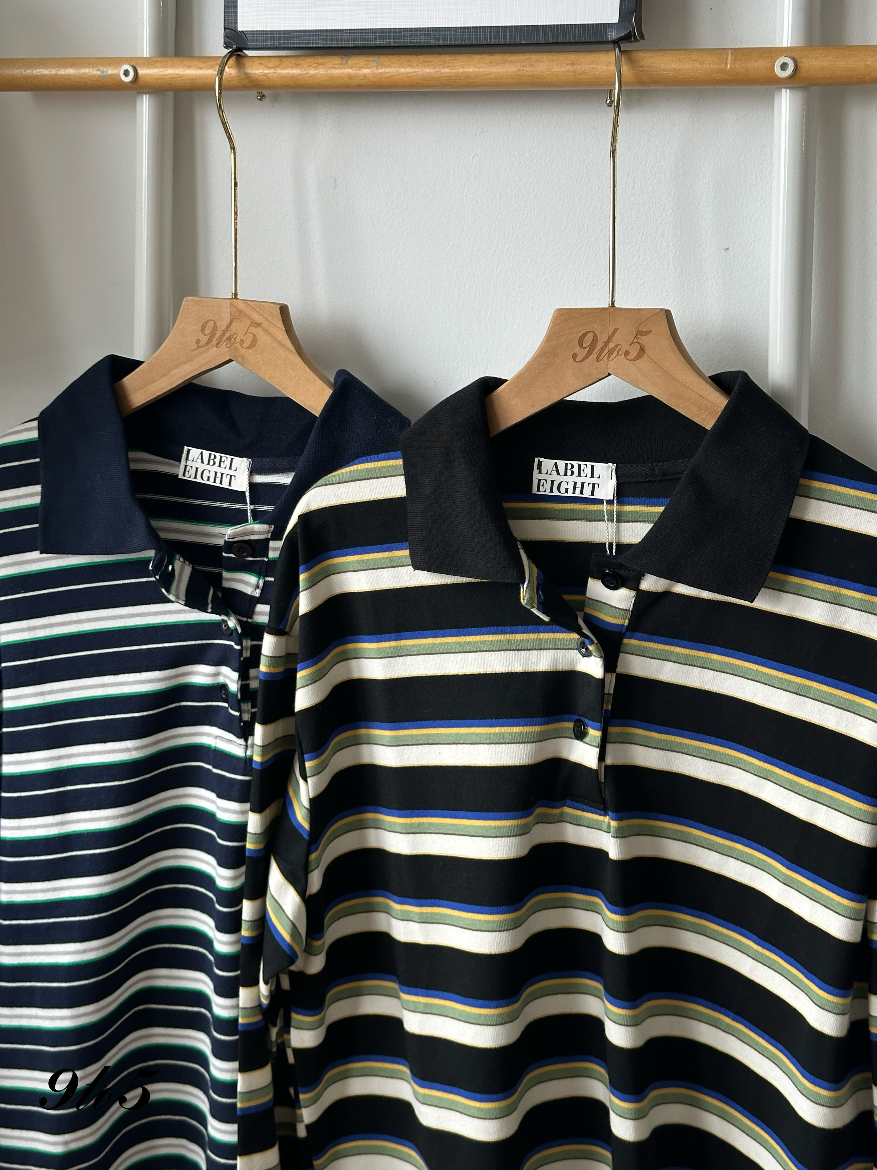 T4066 Stripe Oversize Polo Tee - Black & Blue
