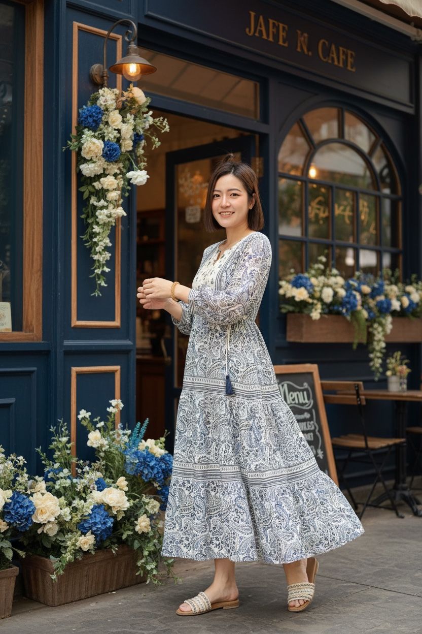 1622 White x Blue Paisley Block Print 4-Rope OP 47"