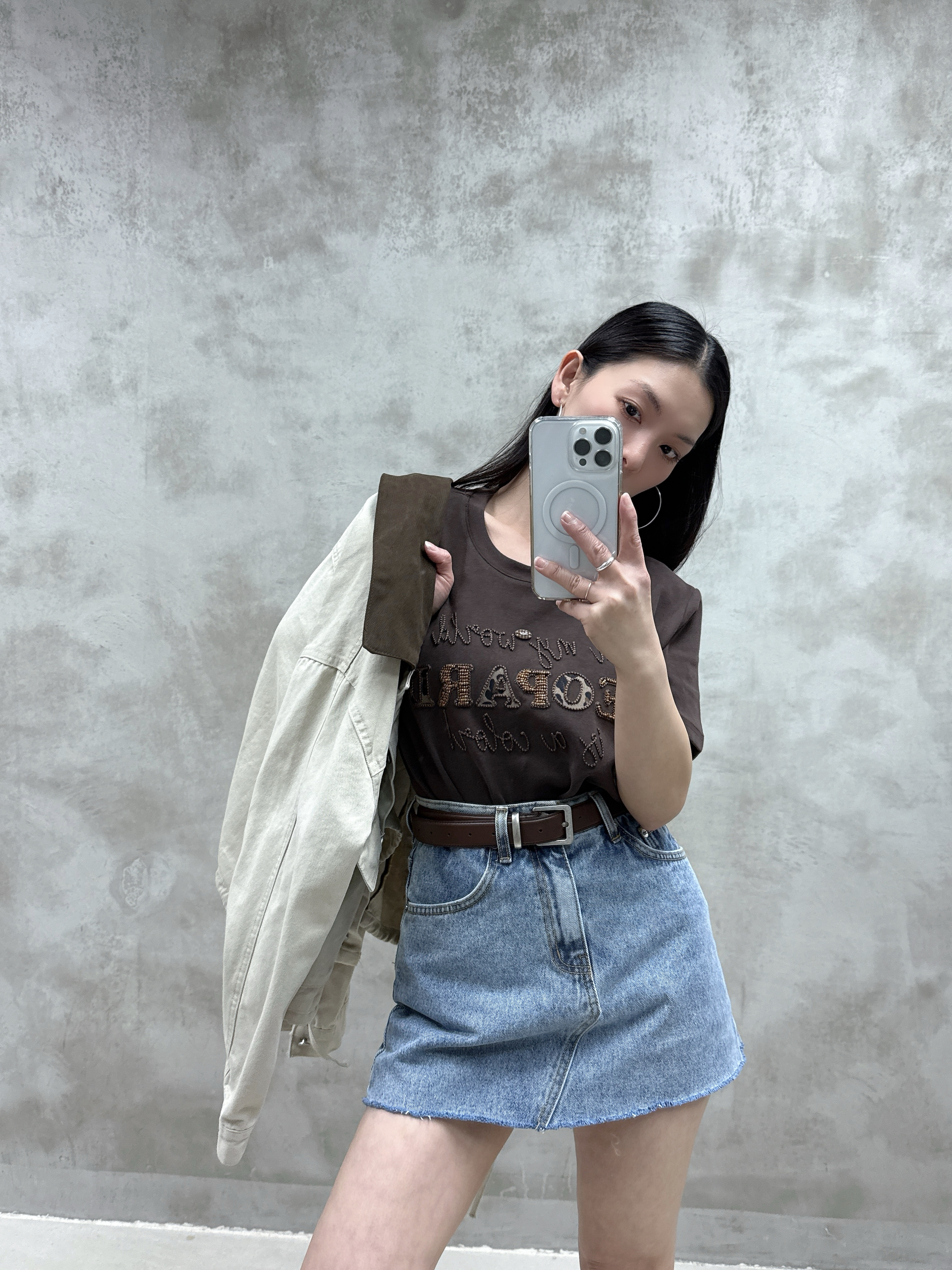 立體英文珠豹紋Tee