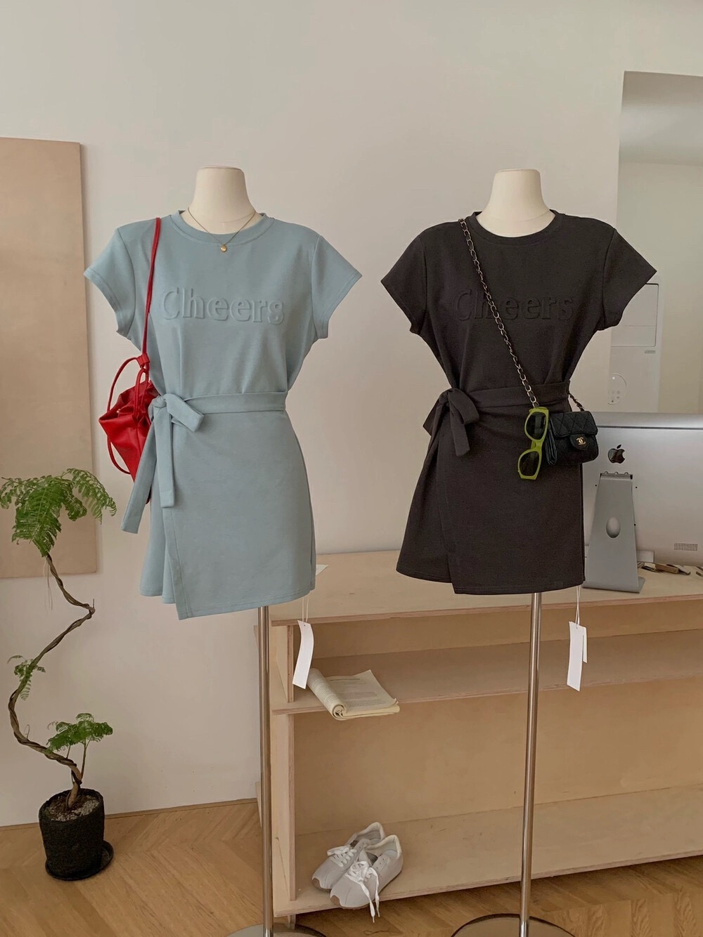 Cheers Letter Casual A-line Dress 美式复古休闲立体字母系带连衣裙(4 colours)