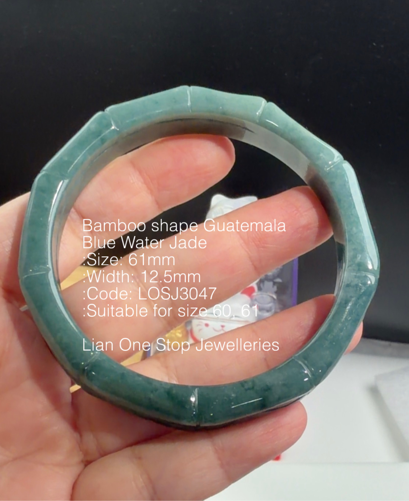 6.1cm Code: LOSJ3047 Bamboo shape Guatemala Blue Water Jade