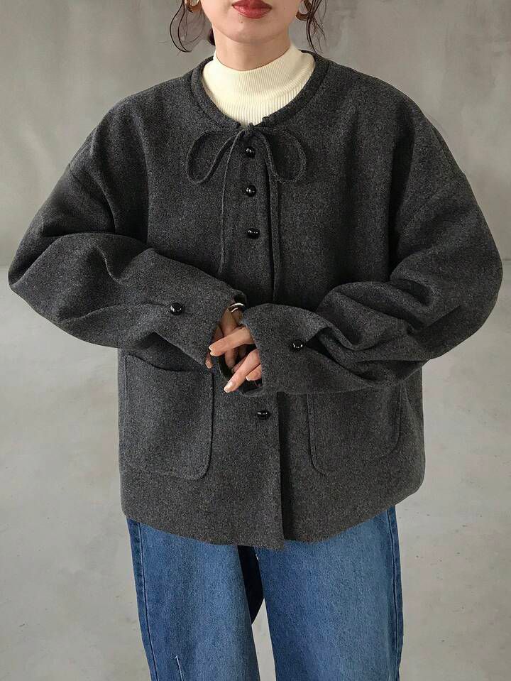 日系復古寬鬆泡泡袖上衣外套