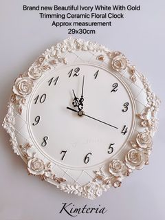 Country Style Floral Ivory Gold Wall Clock