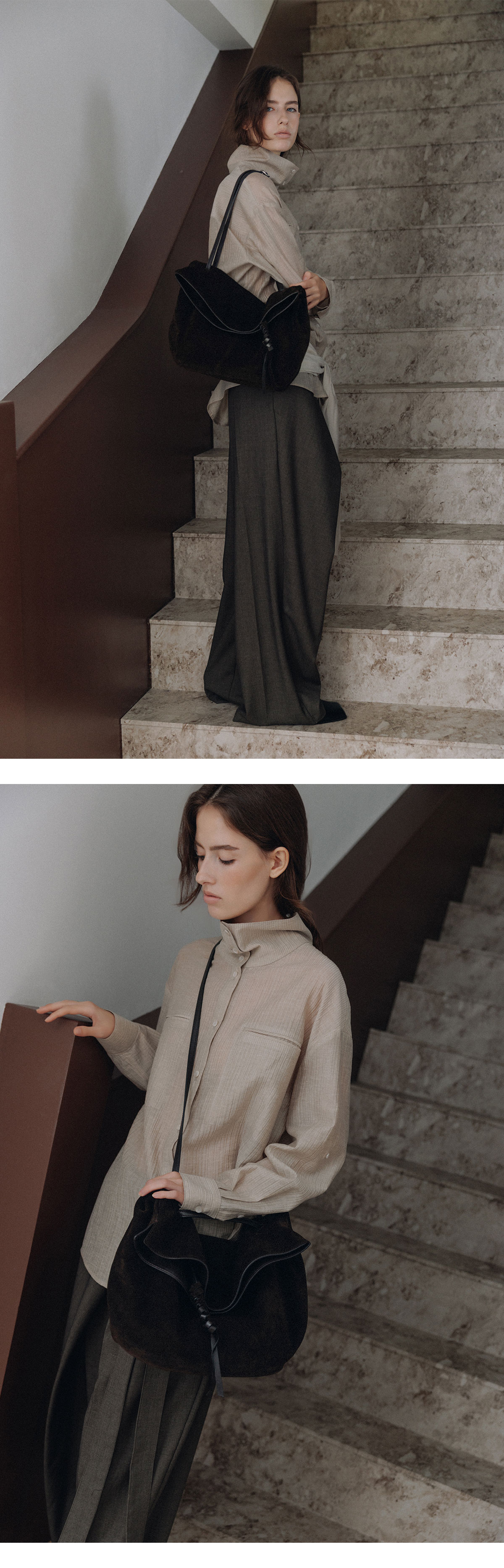LOEUVRE Sac de Arche Shoulder Large 復古編織流蘇大容量麂皮肩背包