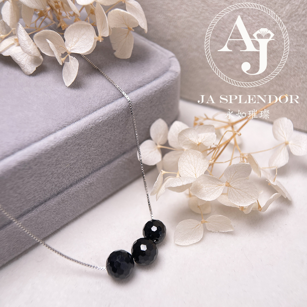 D-06A 天然翡翠A玉 墨翠鑽石切割平安幸運純銀項鏈