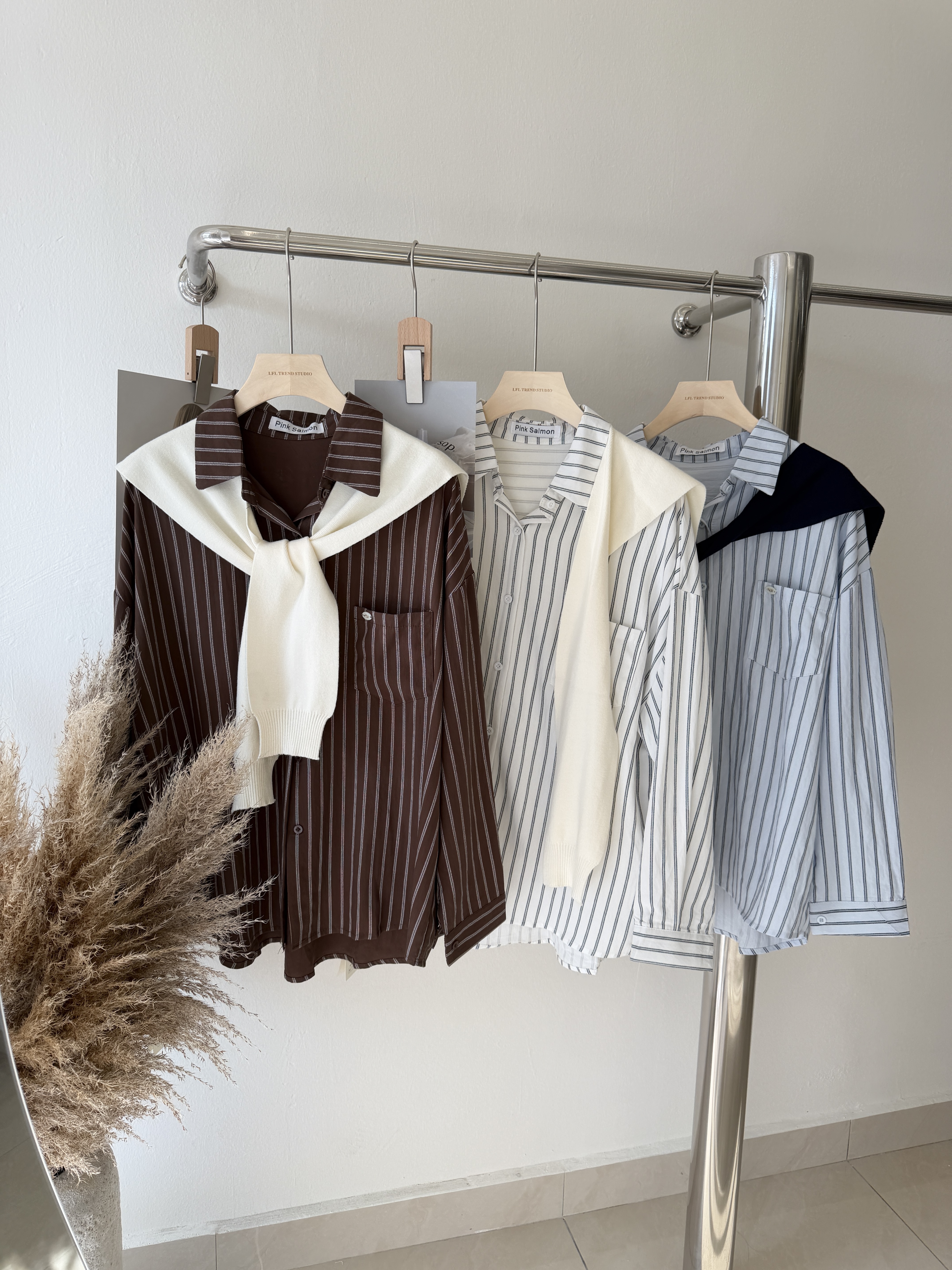 6509 韩系披肩条纹衬衫