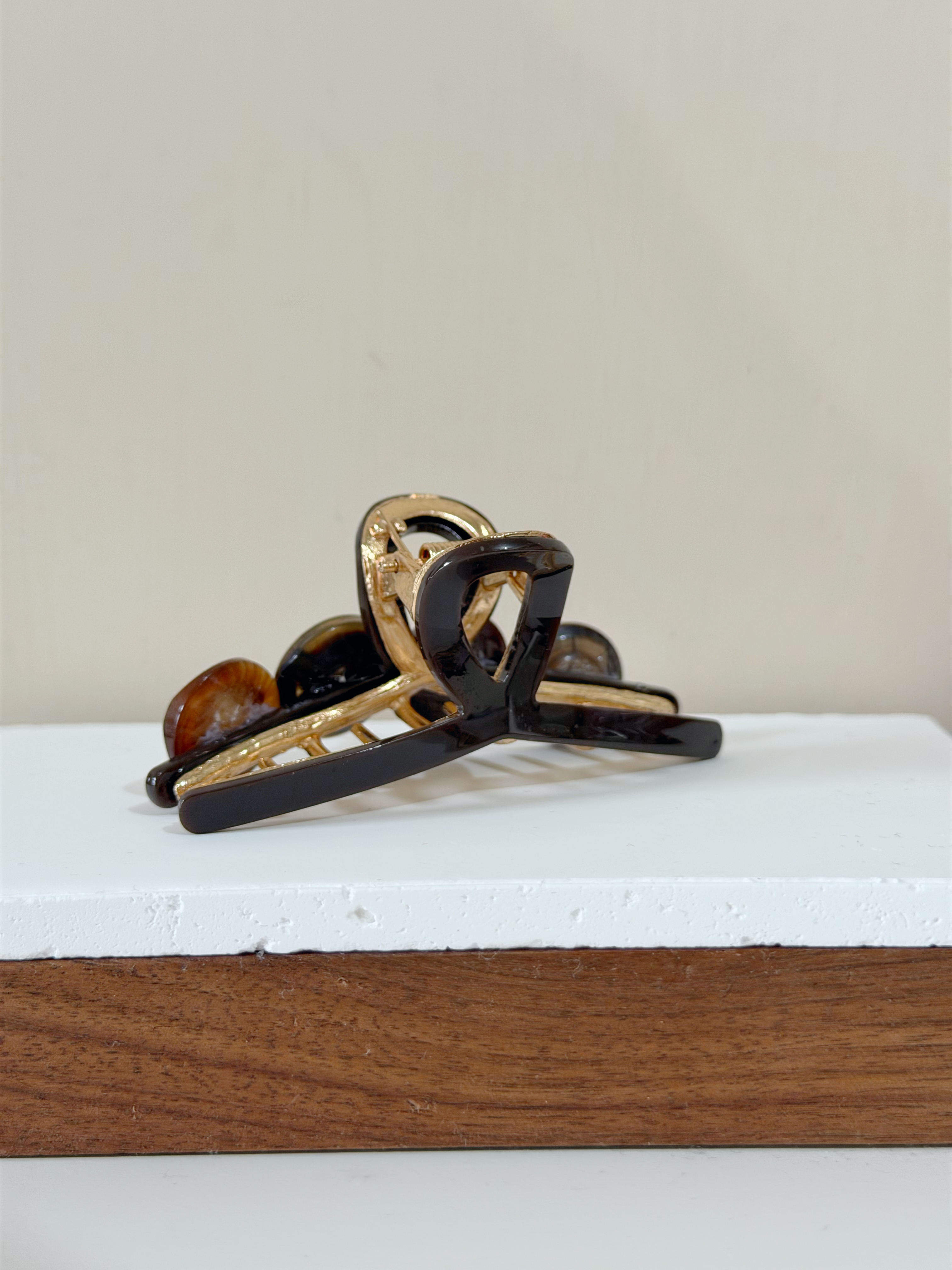 復古鈕扣髮夾/啡色系 8cm長