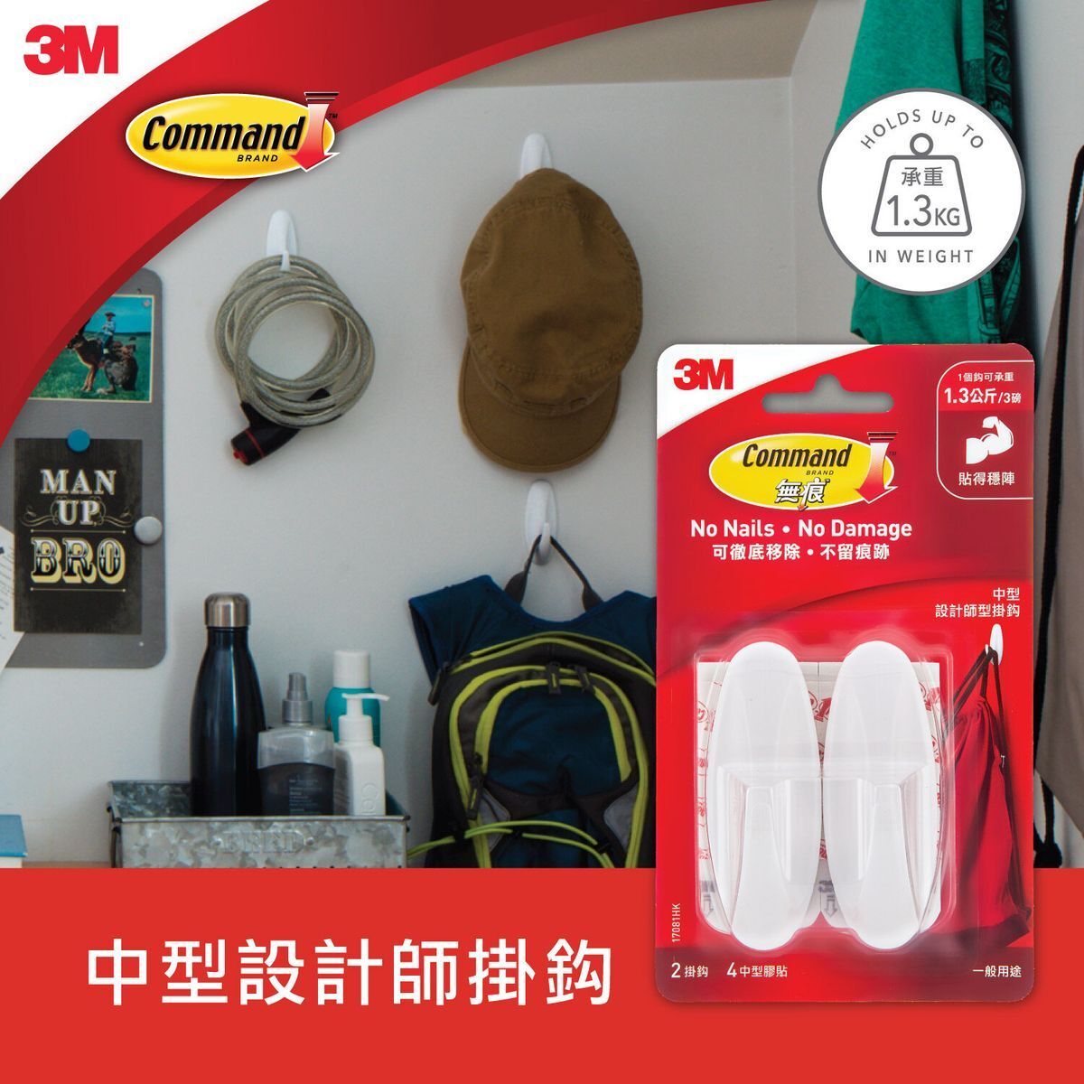 3M™ - 無痕™ 中型設計師型掛鈎 (17081HK)