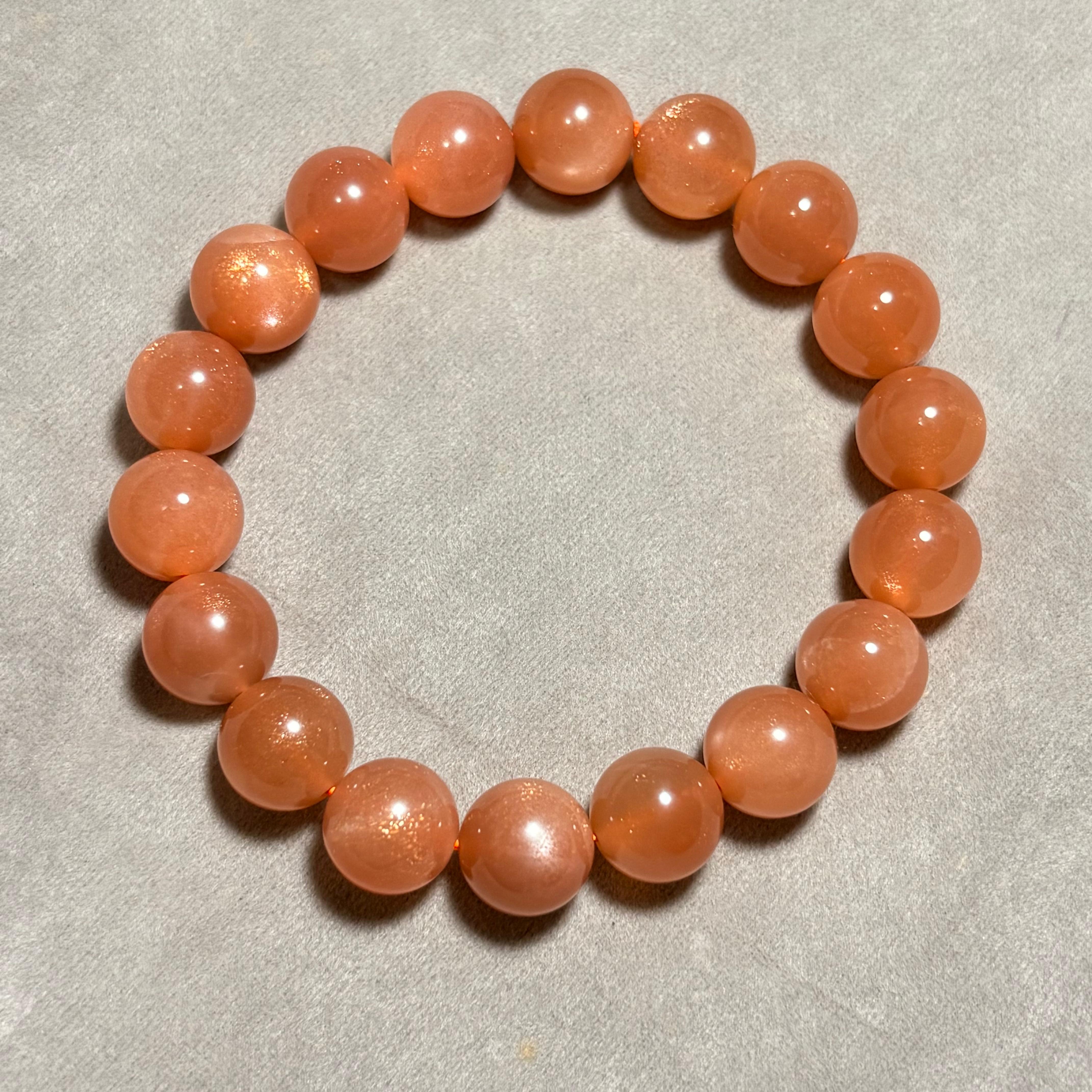 金沙橙月光石｜俗稱橙太陽石 手串 No 4321規格:  11.8mm珠/17cm手圍 