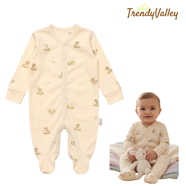 Trendyvalley Organic Cotton Long Sleeve Long Pant Baby Romper Jumpsuit