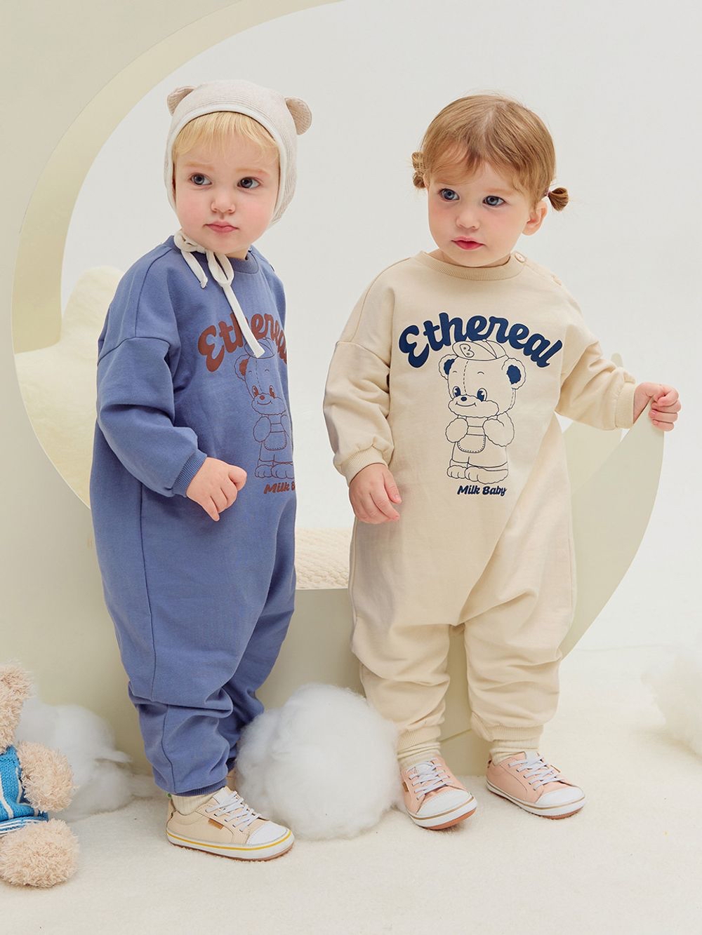 🍁預訂 韓國直送🍁🇰🇷Milk Baby兩色小熊字母印花寬鬆長袖連身服